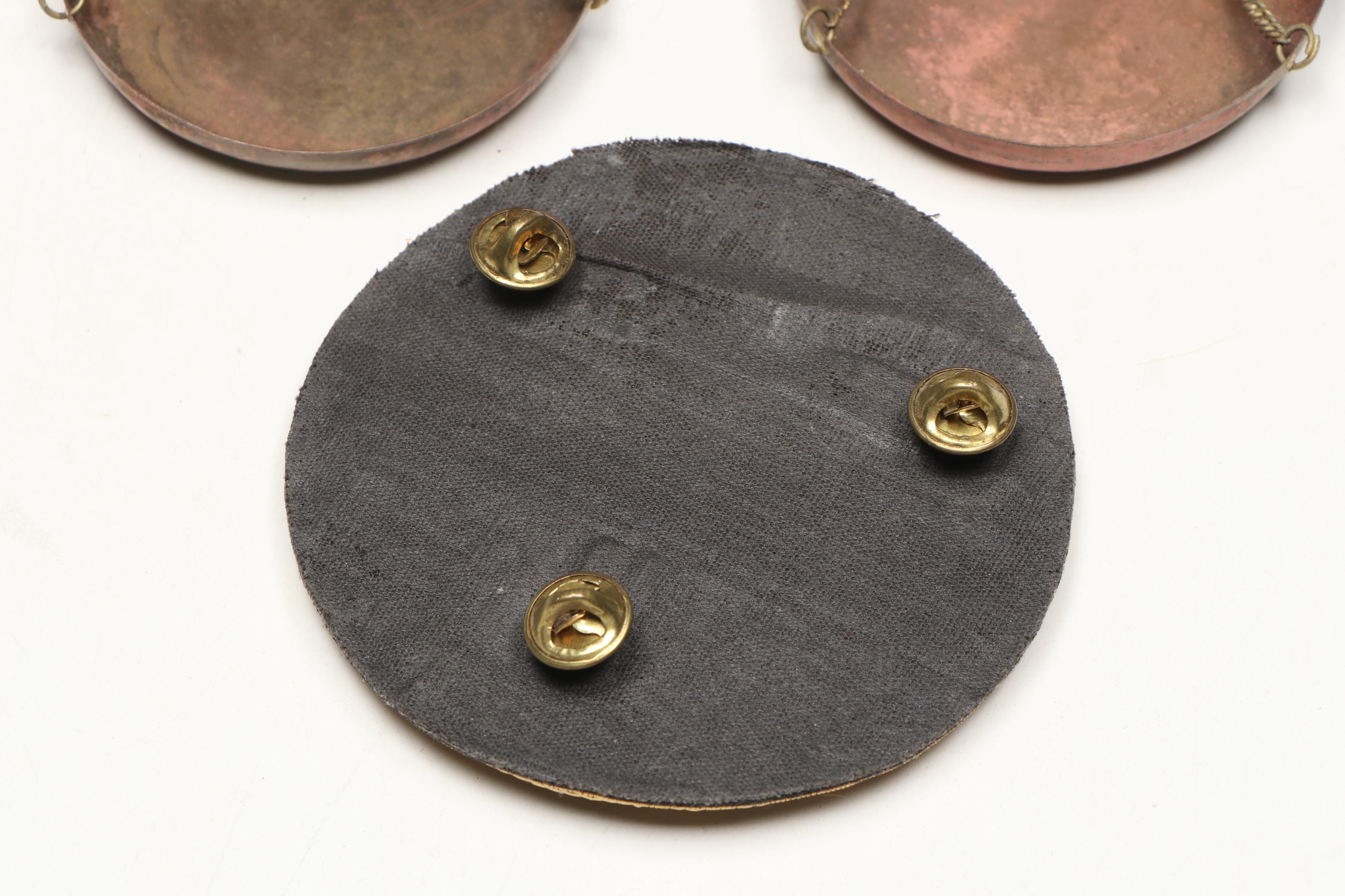 Neoclassical Style Brass Balance and Other Scale with Embroidered Latin Pin