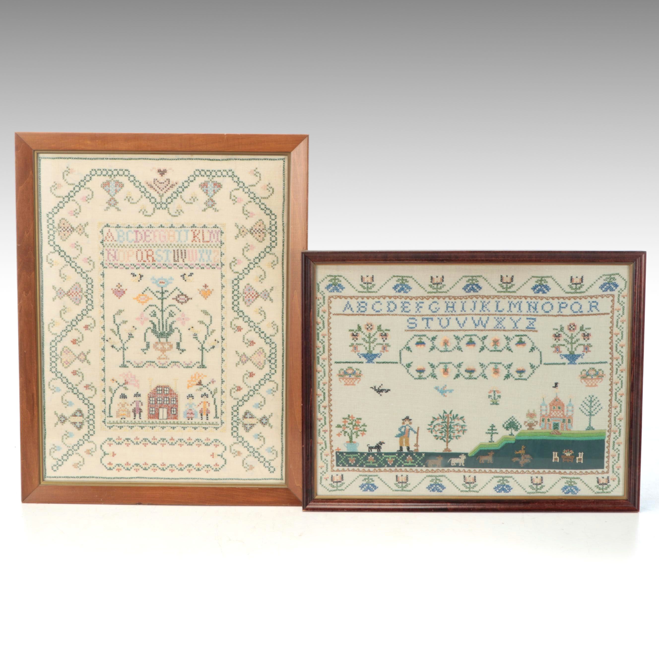 Framed Cross-Stitch Alphabet Samplers