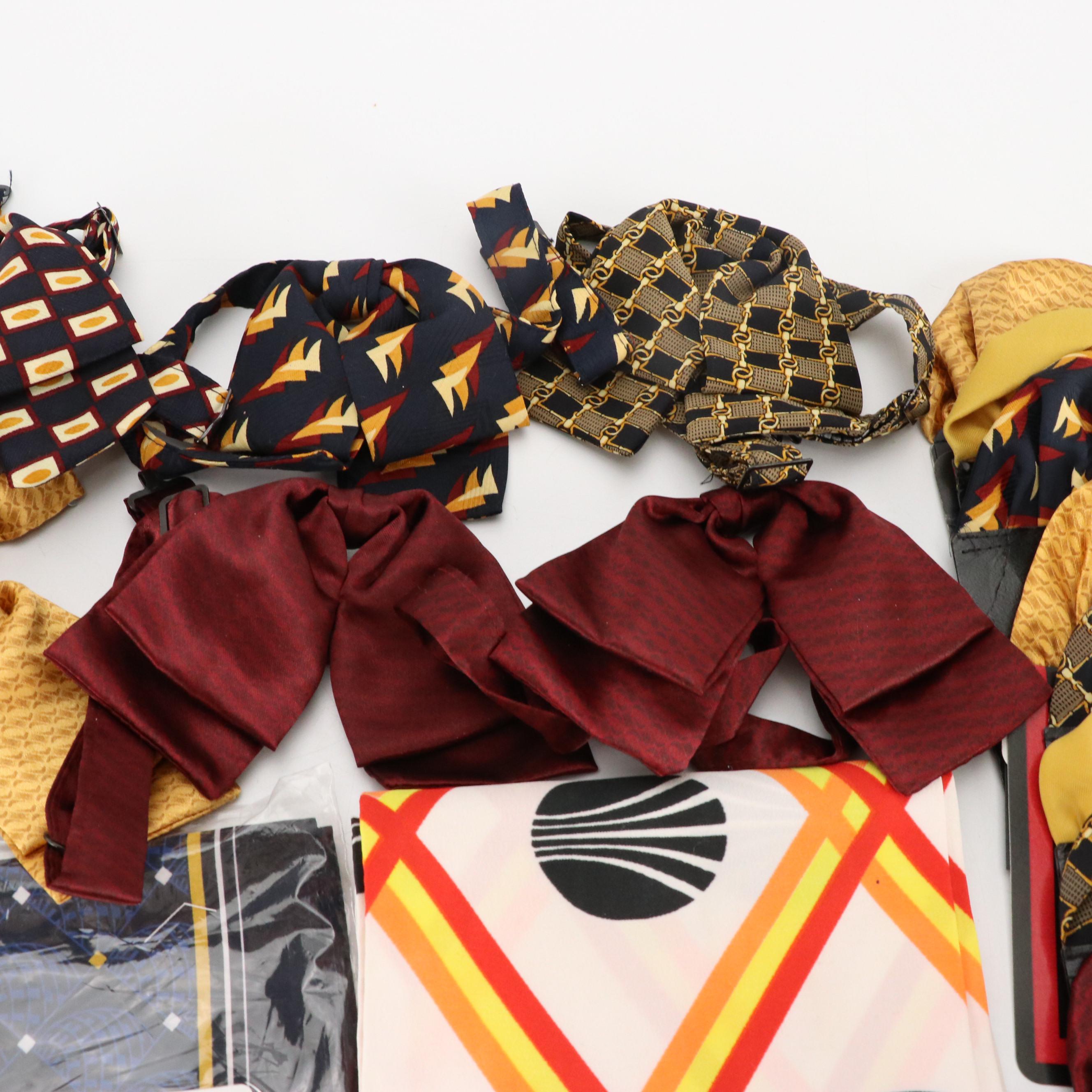 Vintage Flight Attendant Pre-Folded Pocket Squares, Layered Neck Bows, Scarves