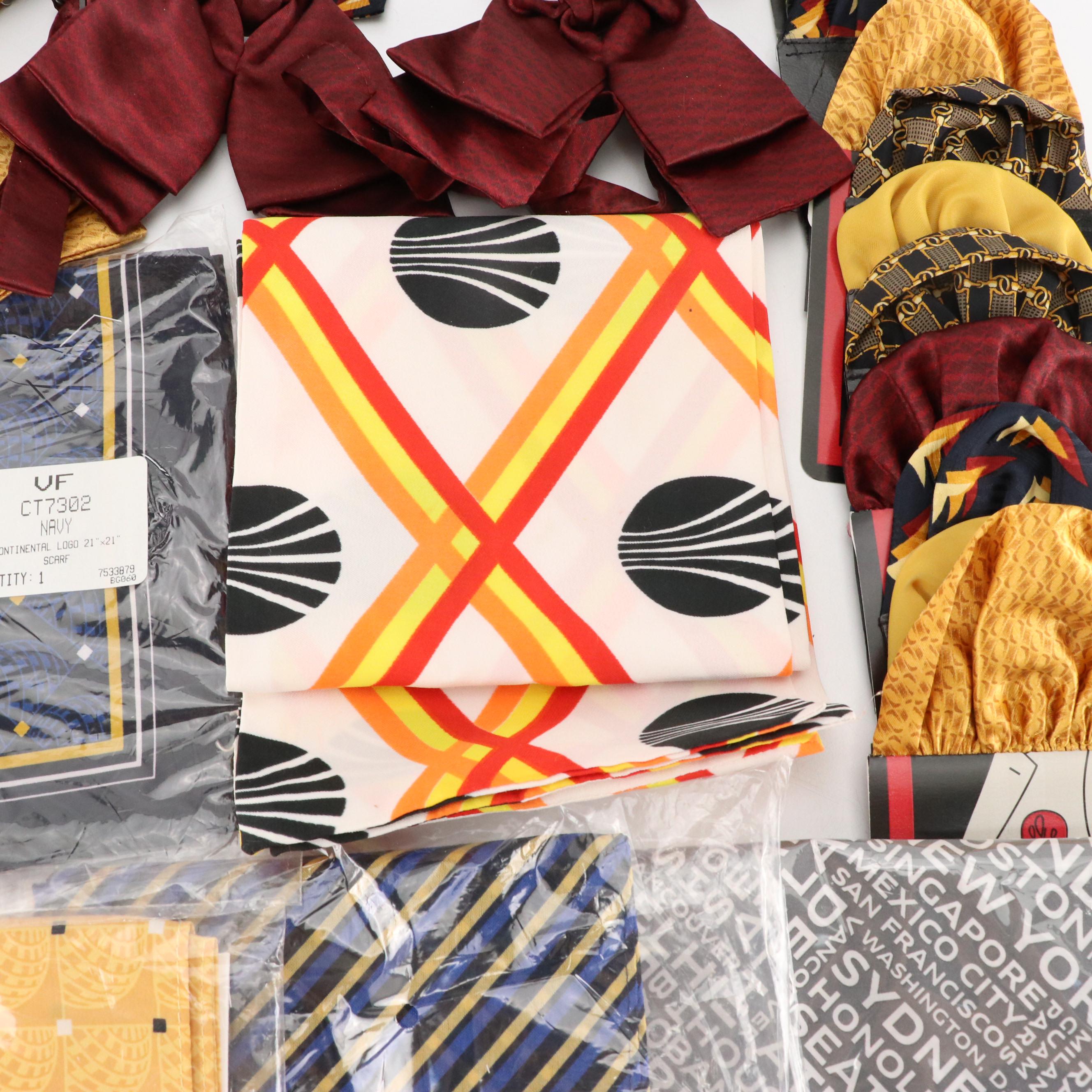 Vintage Flight Attendant Pre-Folded Pocket Squares, Layered Neck Bows, Scarves