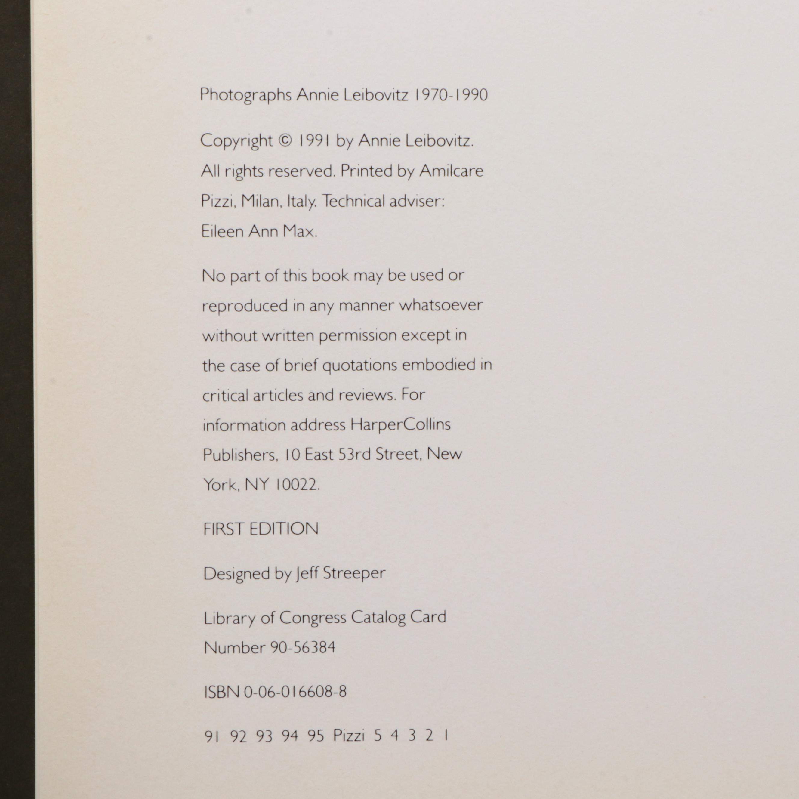 First Printing "Photographs, 1970–1990" by Annie Leibovitz, 1991