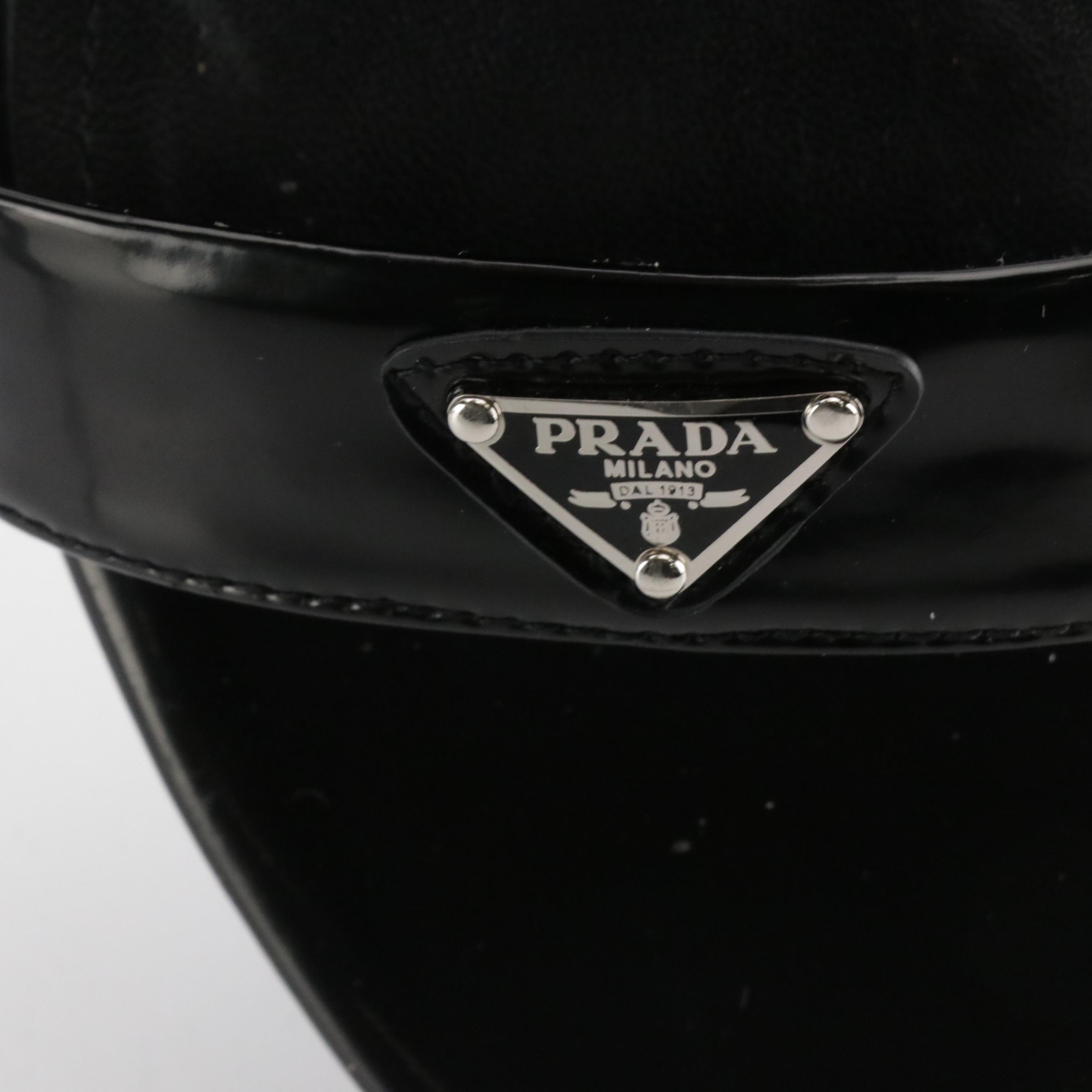 Prada Black Patent Leather Ankle-Strap Sandals