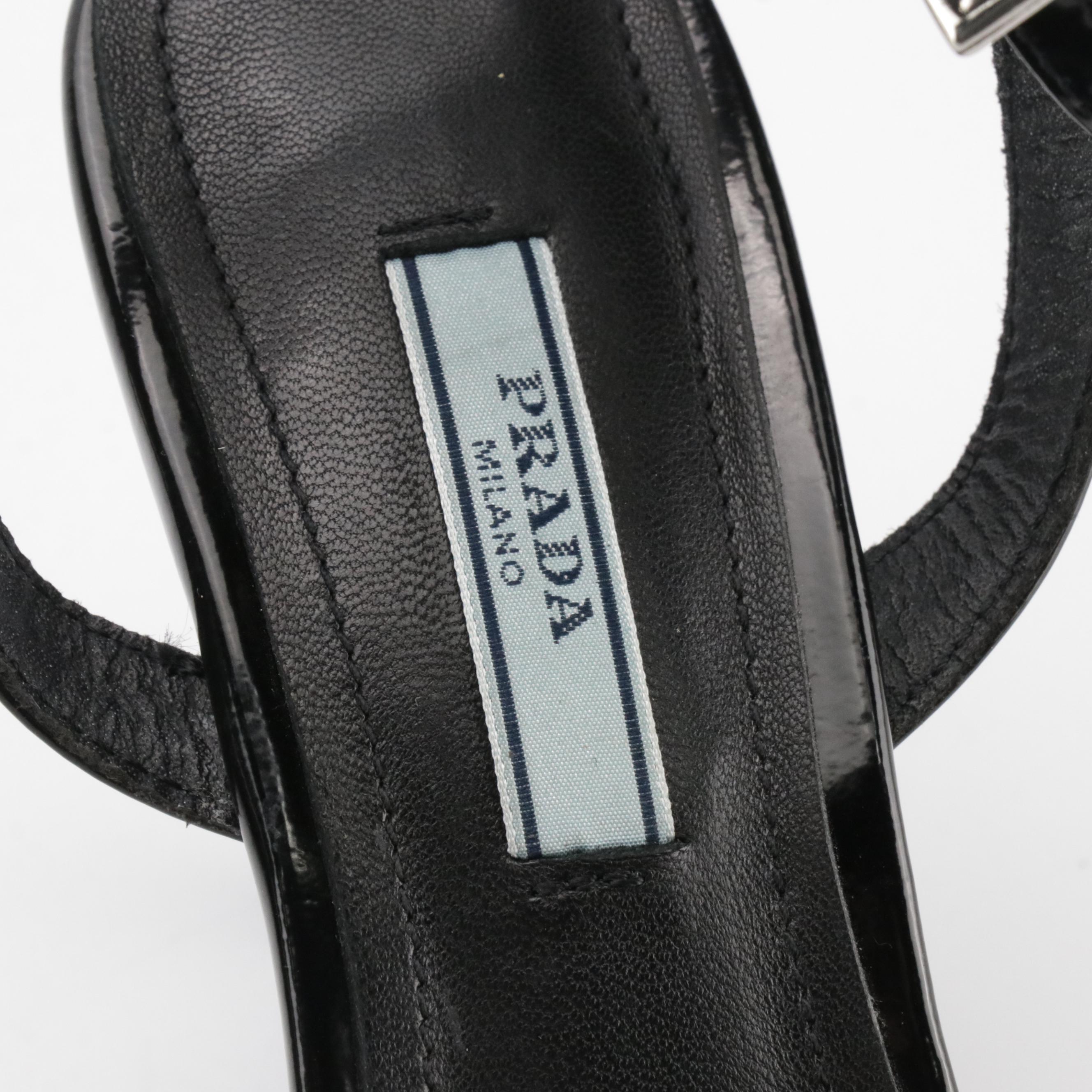Prada Black Patent Leather Ankle-Strap Sandals