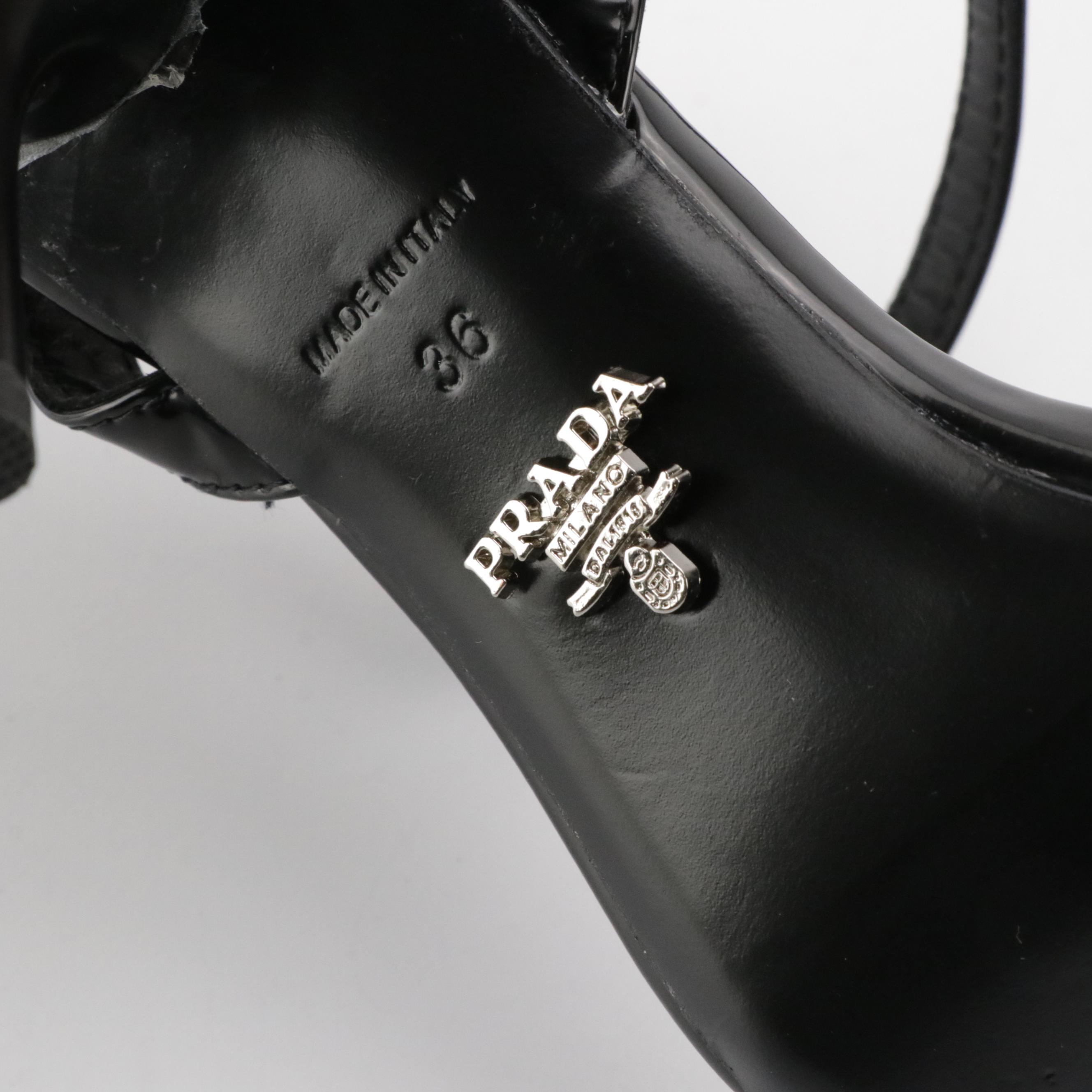 Prada Black Patent Leather Ankle-Strap Sandals