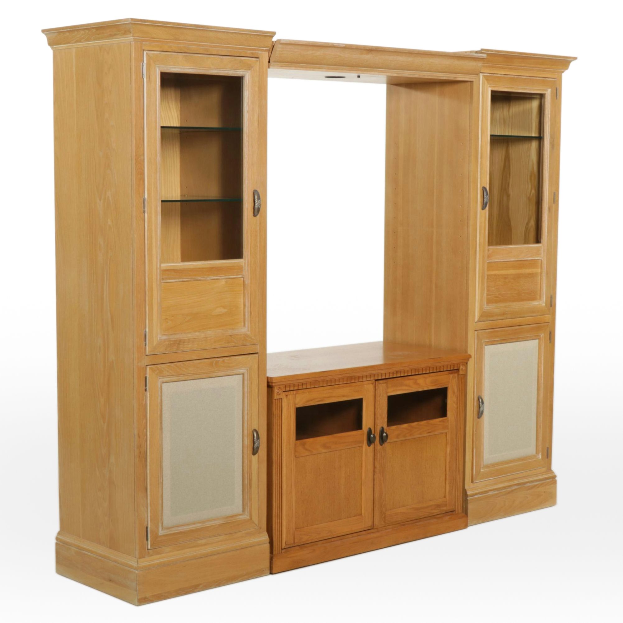 Lexington Display Cabinets with Light Bridge and Media Cabinet