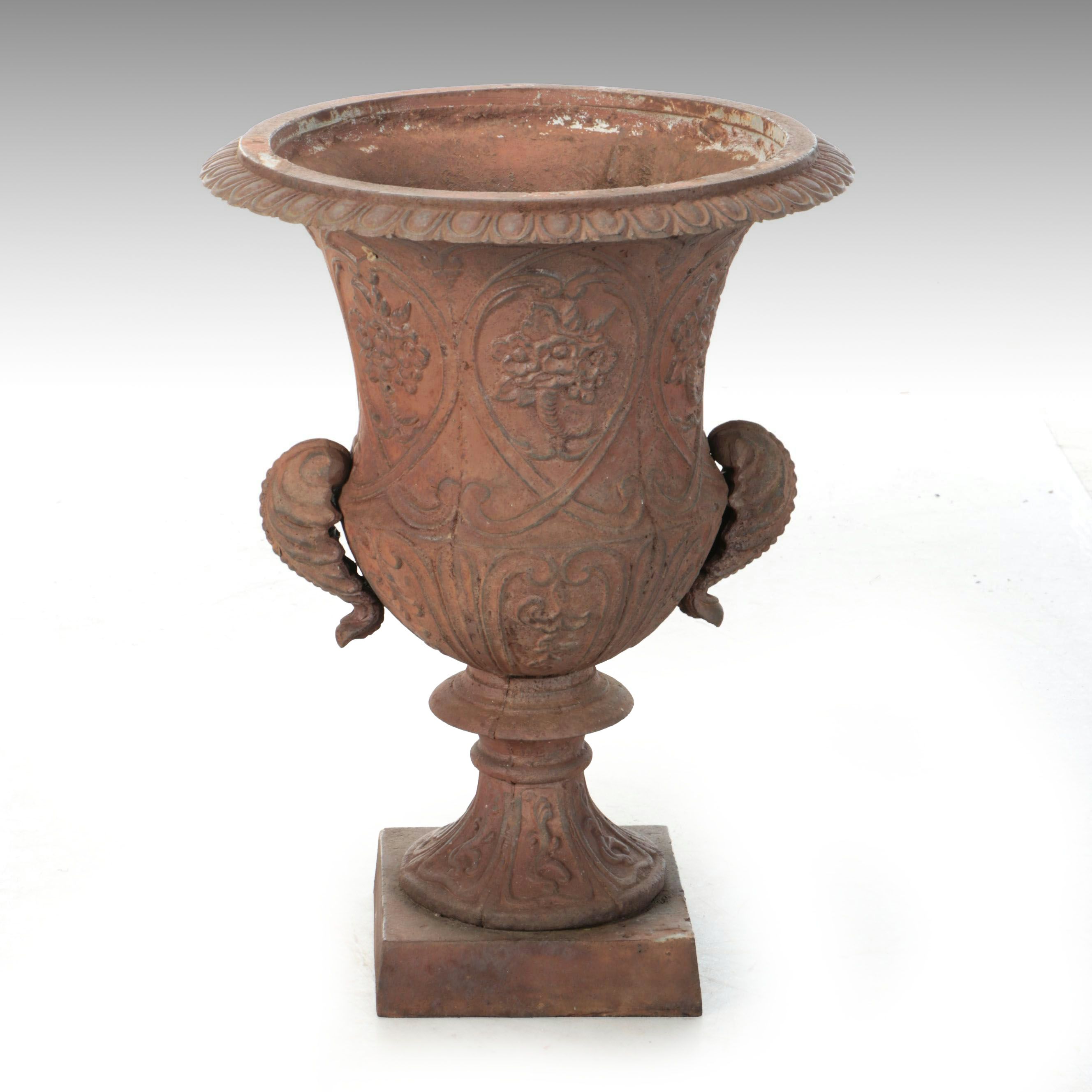 Neoclassical Style Low-Handled Cast Iron Garden Urn