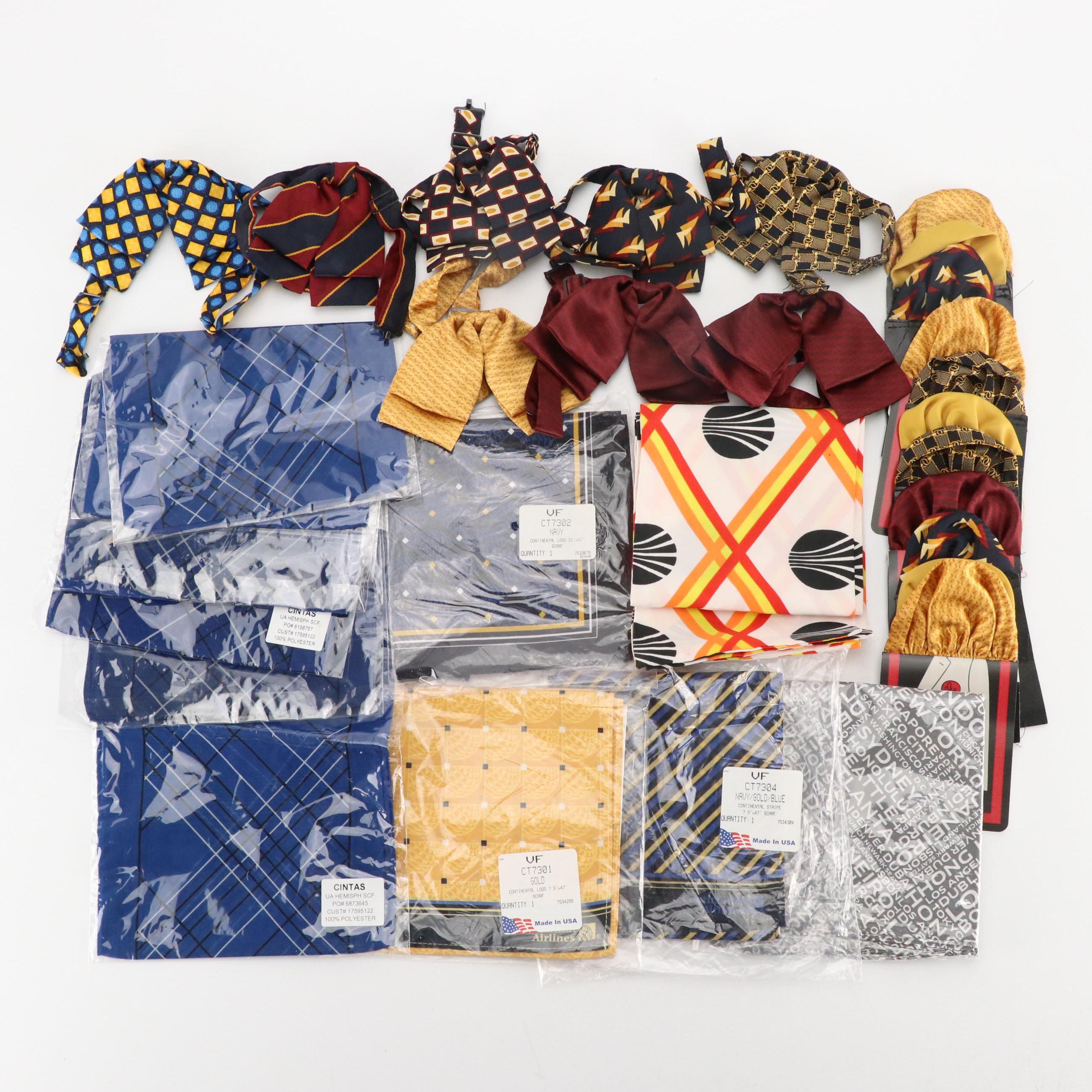 Vintage Flight Attendant Pre-Folded Pocket Squares, Layered Neck Bows, Scarves