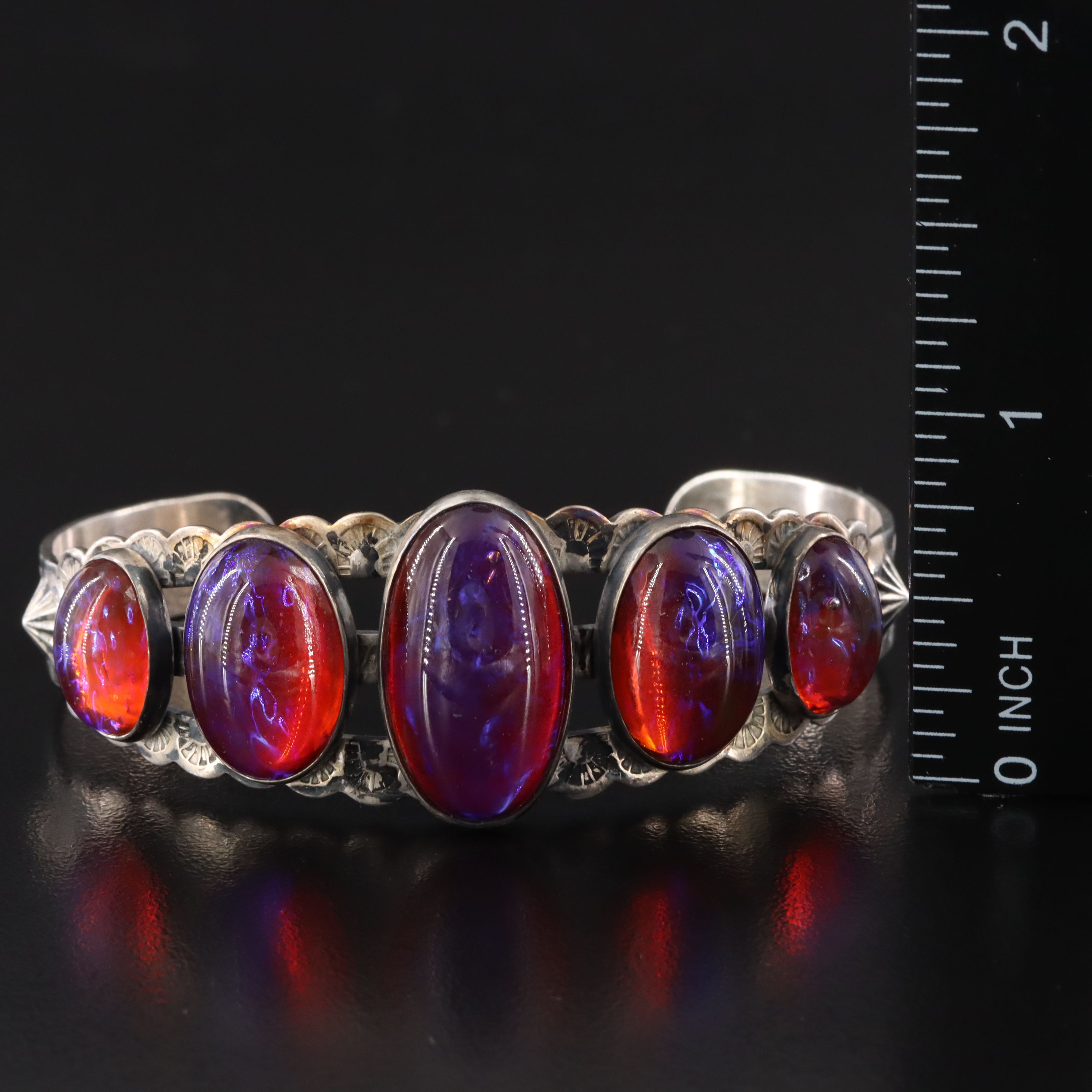 Sterling Bangles, Cuff and Pendant Featuring Jasper and Dragon's Breath Glass