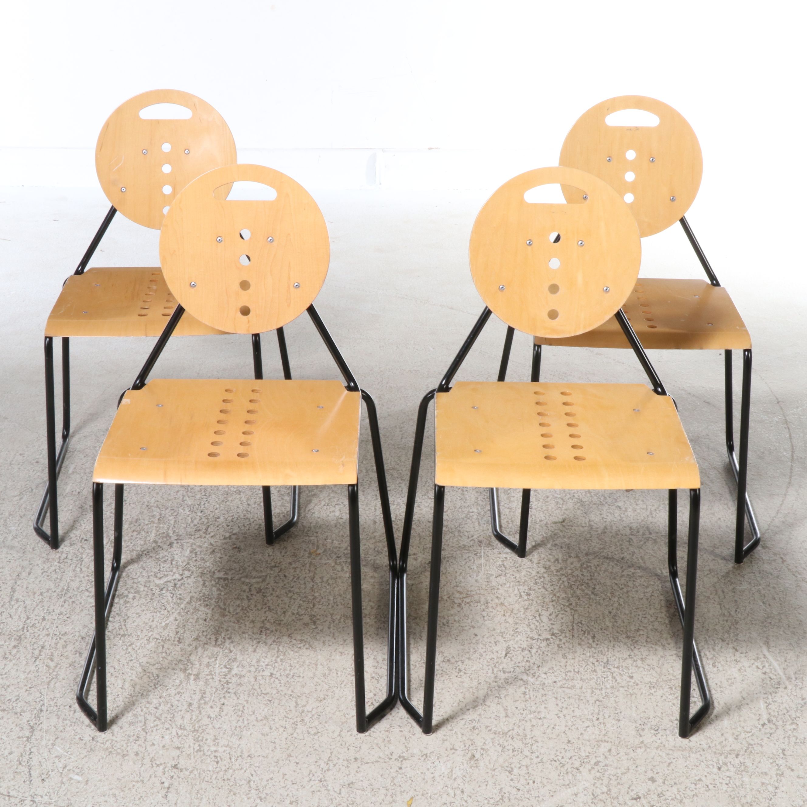 Set of Four Lowenstein Modern Wood and Metal Chairs