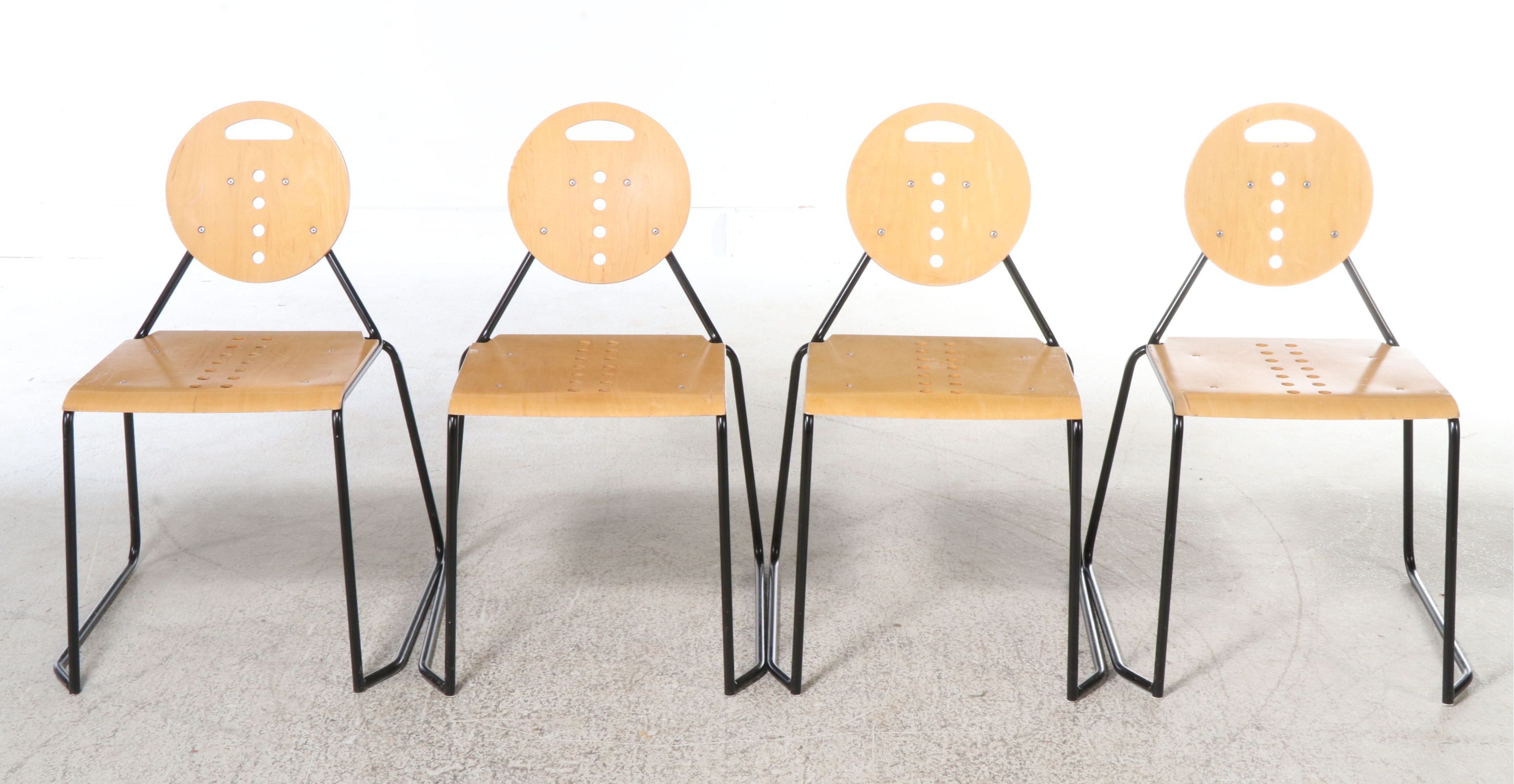 Set of Four Lowenstein Modern Wood and Metal Chairs