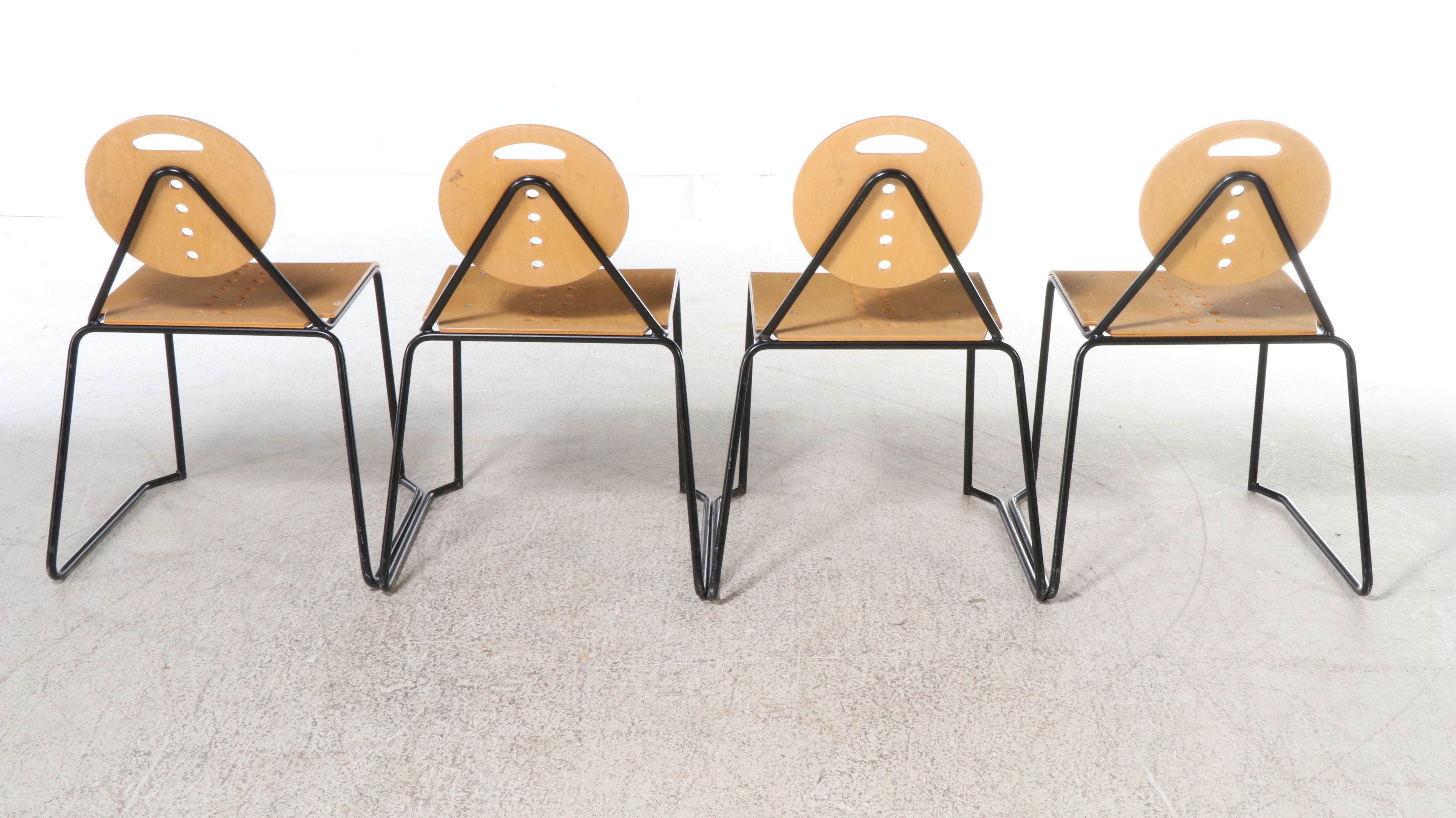 Set of Four Lowenstein Modern Wood and Metal Chairs