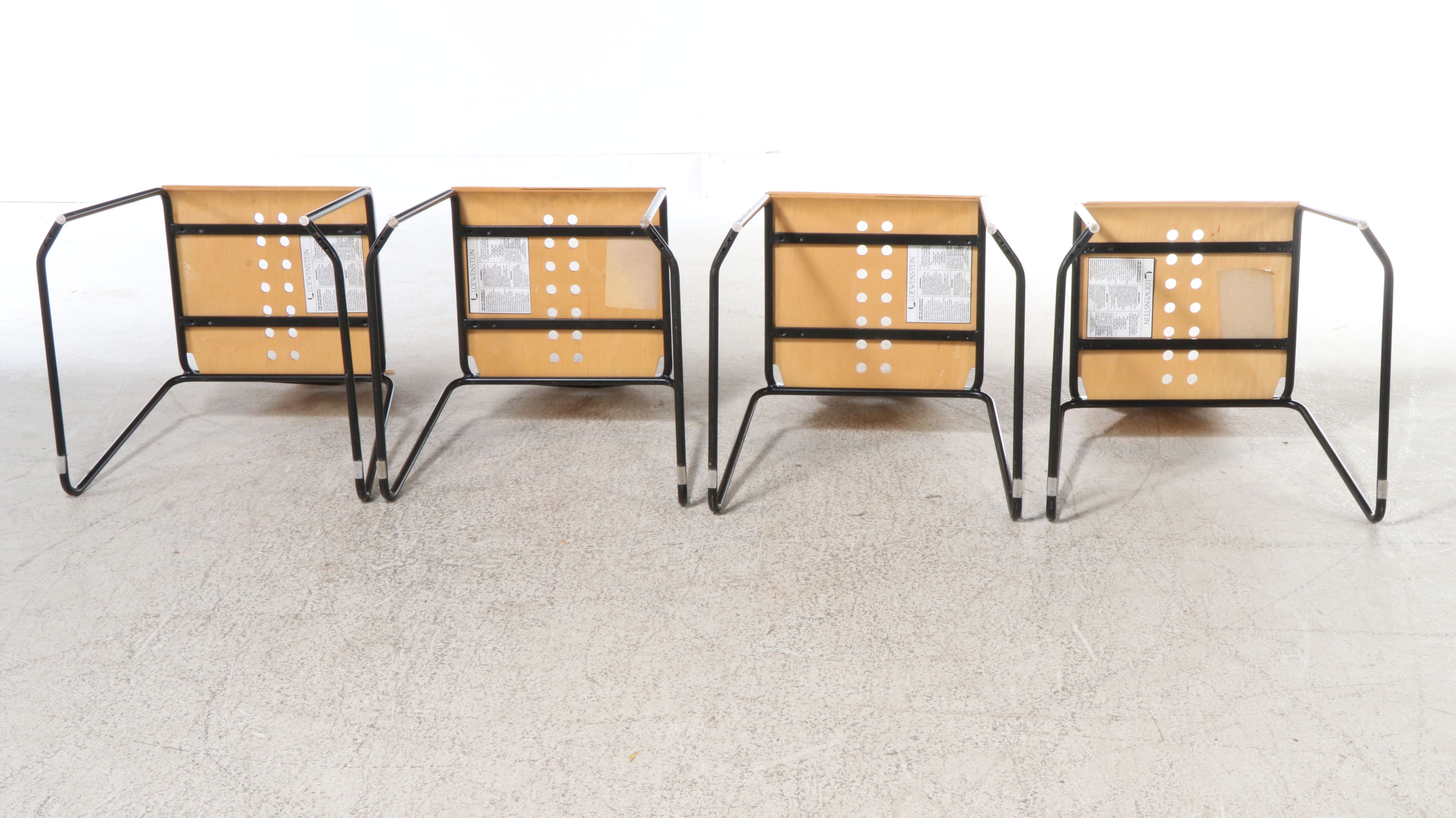 Set of Four Lowenstein Modern Wood and Metal Chairs