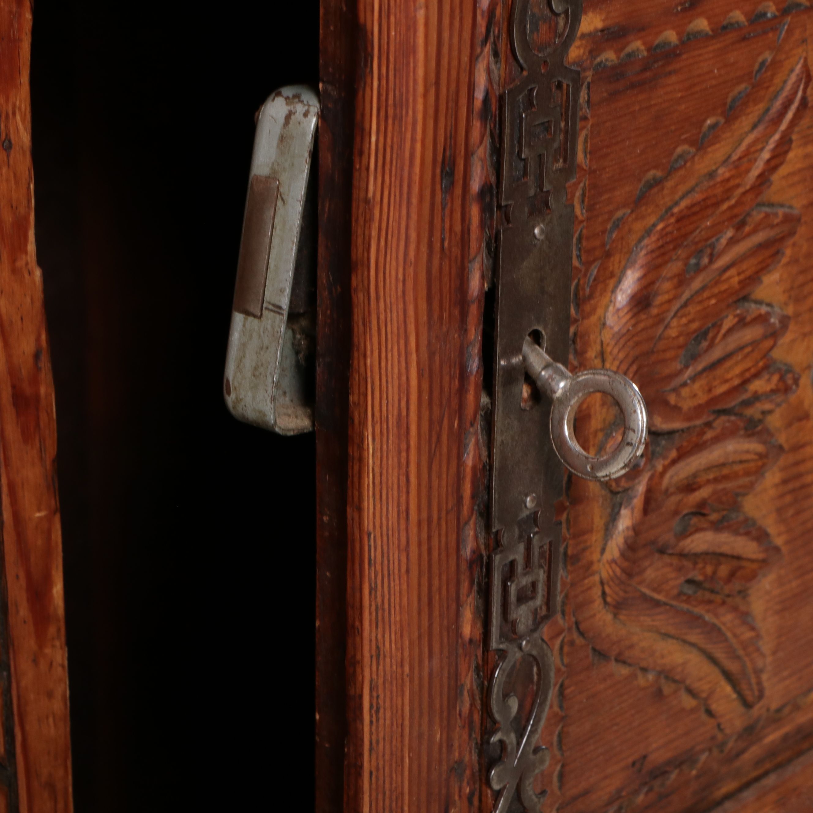 French Provincial Carved Pine "Wedding" Armoire, 19th Century
