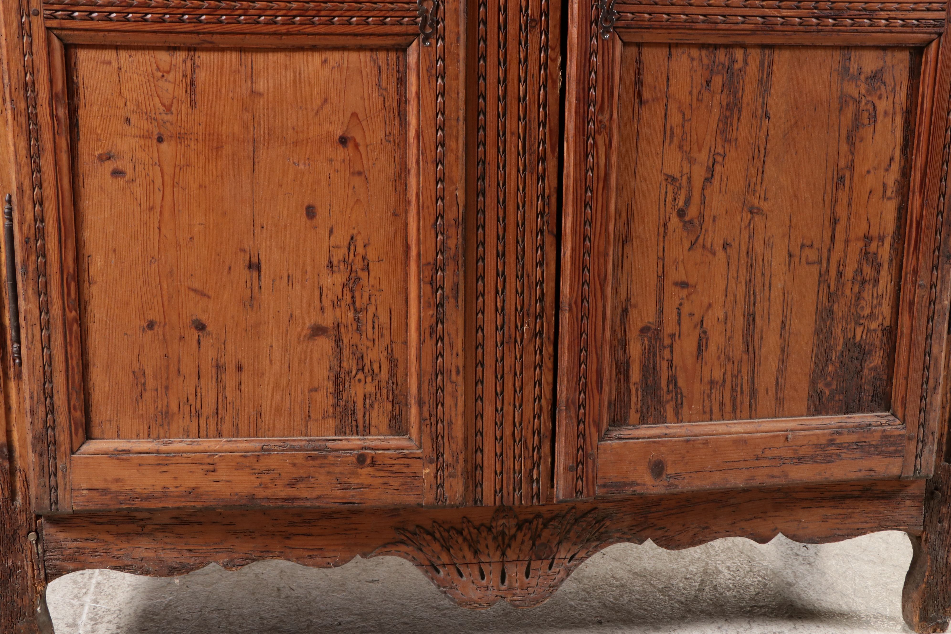 French Provincial Carved Pine "Wedding" Armoire, 19th Century