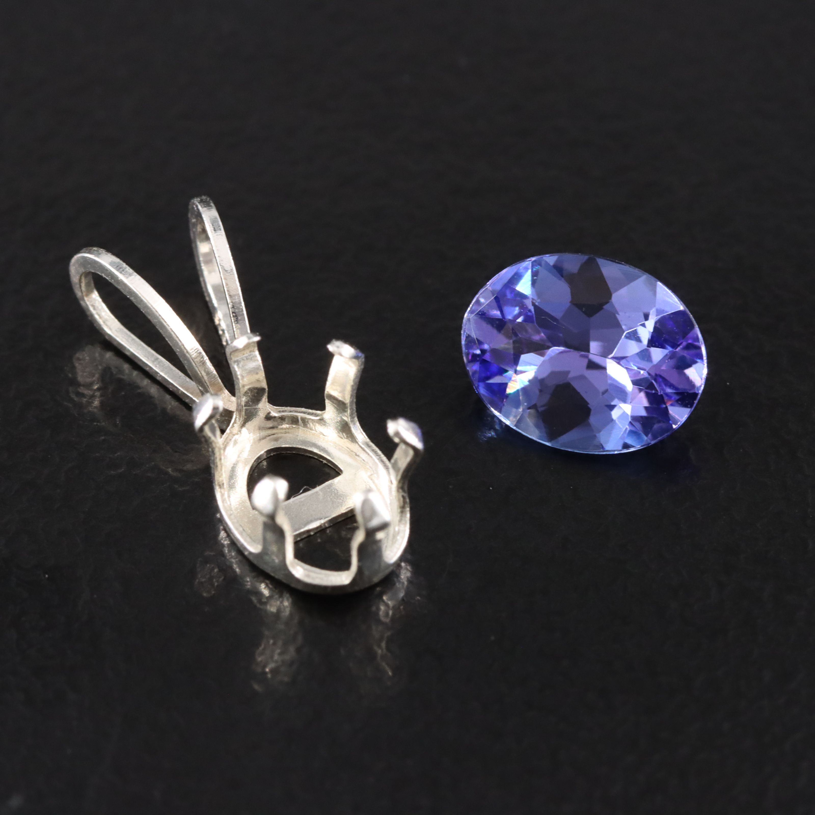 Loose 1.01 CT Tanzanite with Sterling Pendant Mounting