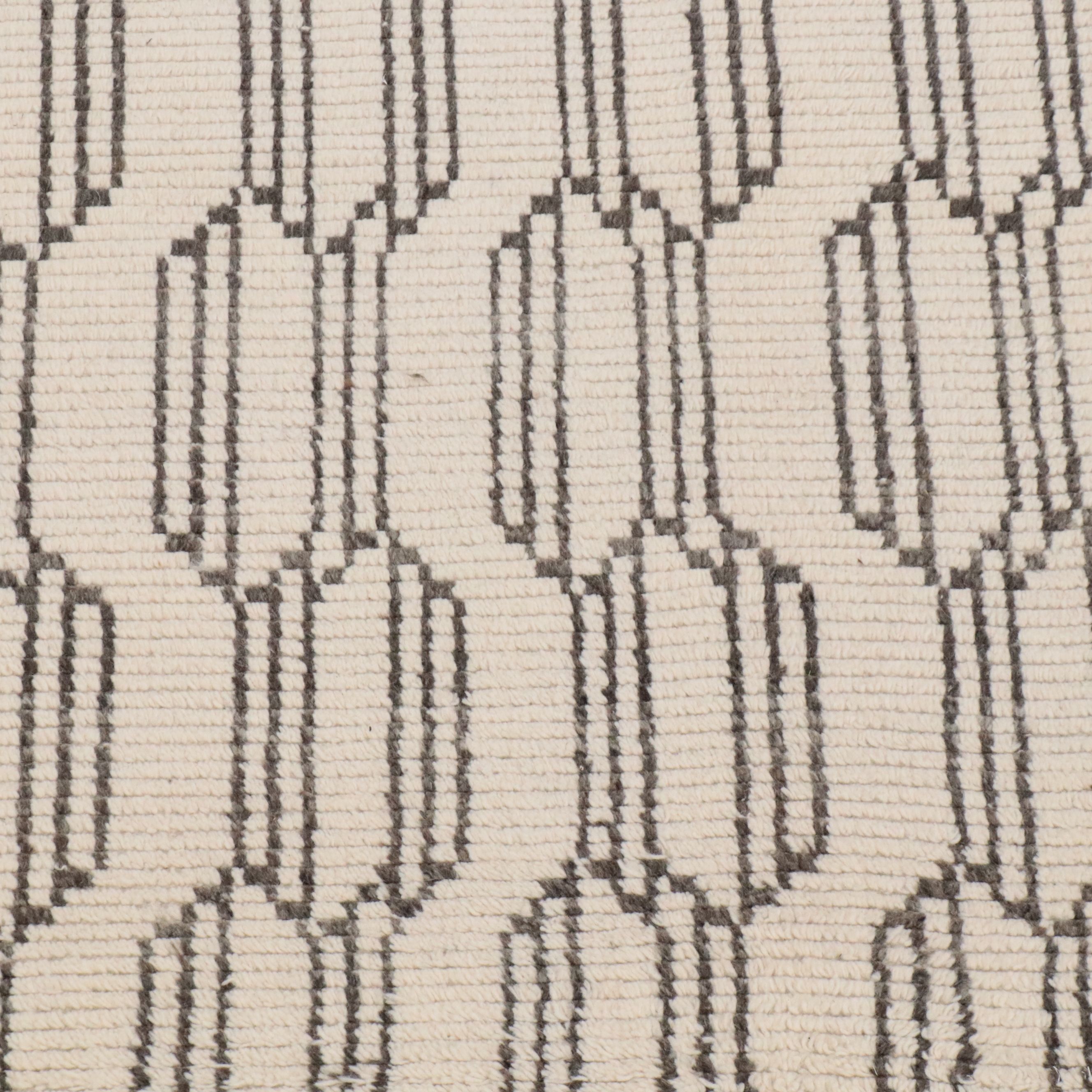 5'2 x 9'5 Hand-Knotted Moroccan Geometric Wool Area Rug with Braided Fringe