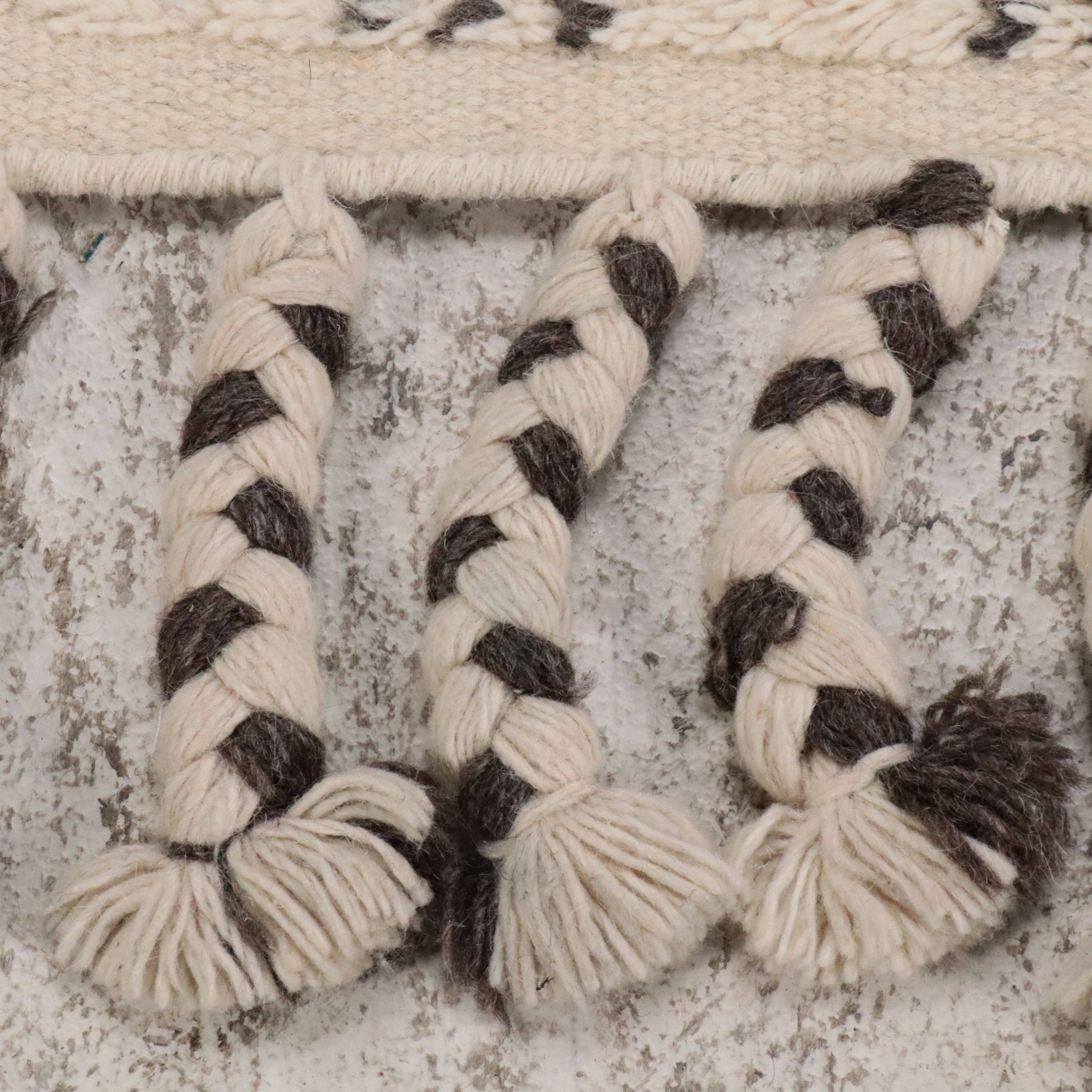 5'2 x 9'5 Hand-Knotted Moroccan Geometric Wool Area Rug with Braided Fringe