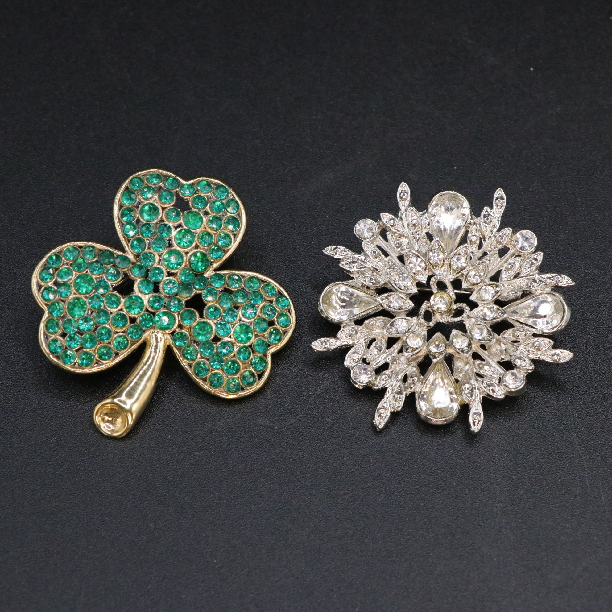 Floral Enamel Brooch with Clover, Purse, Geisha and More Figural Brooches