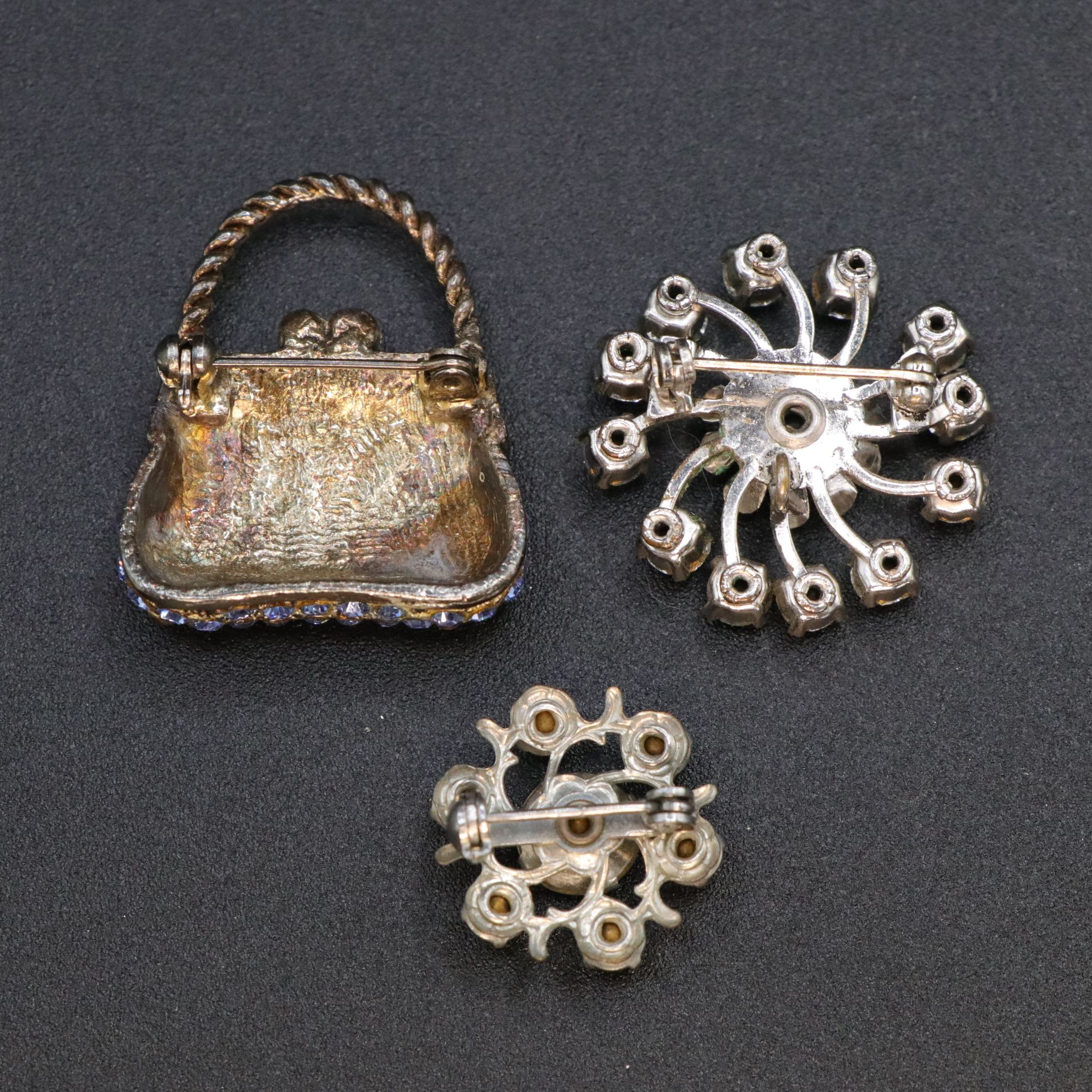 Floral Enamel Brooch with Clover, Purse, Geisha and More Figural Brooches