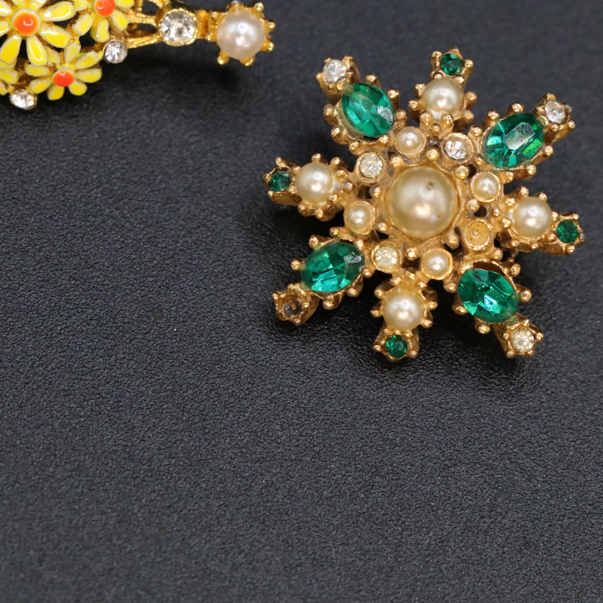 Floral Enamel Brooch with Clover, Purse, Geisha and More Figural Brooches