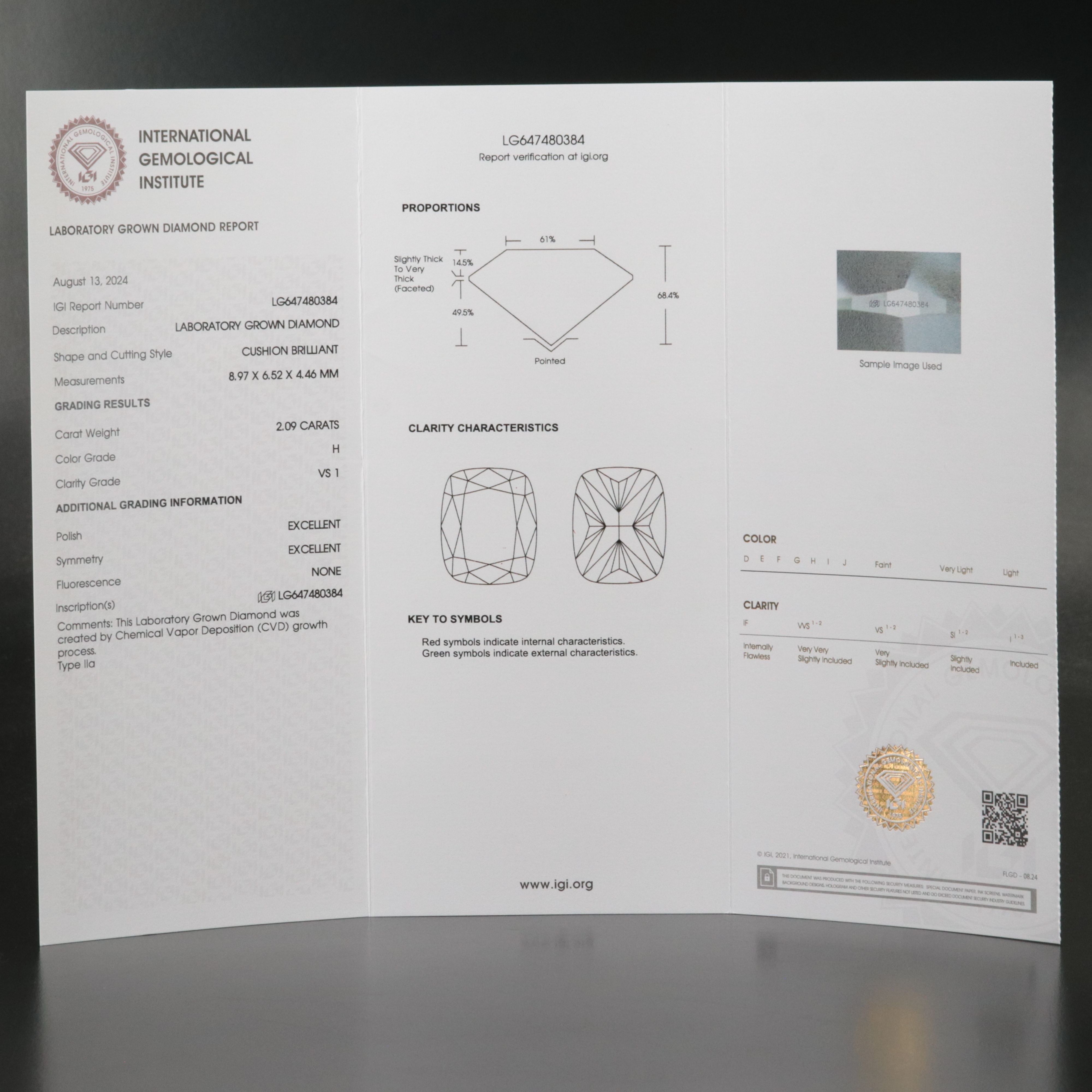 Loose 2.09 CT Lab Grown Diamond with IGI Report