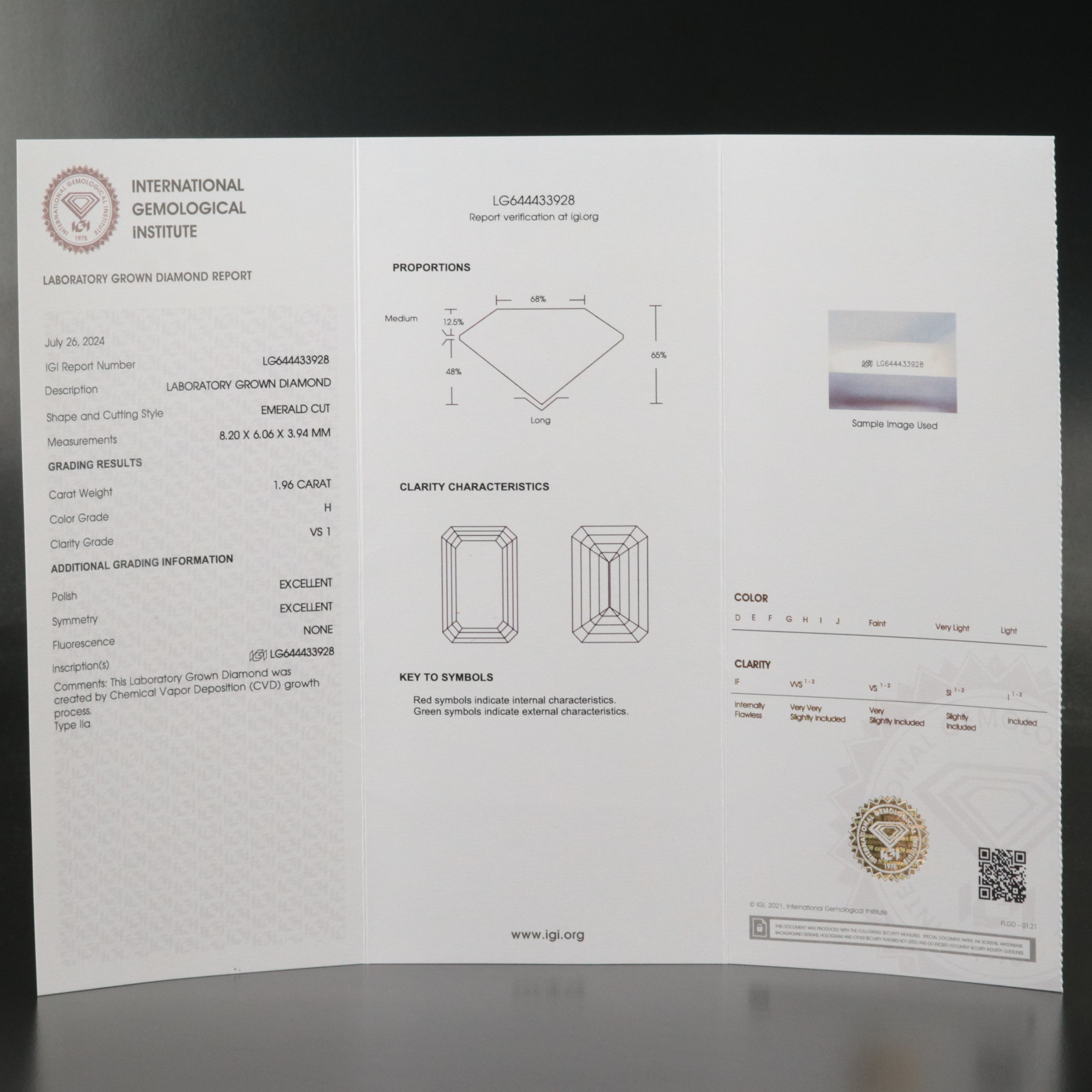 Loose 1.96 CT Lab Grown Diamond with IGI Report