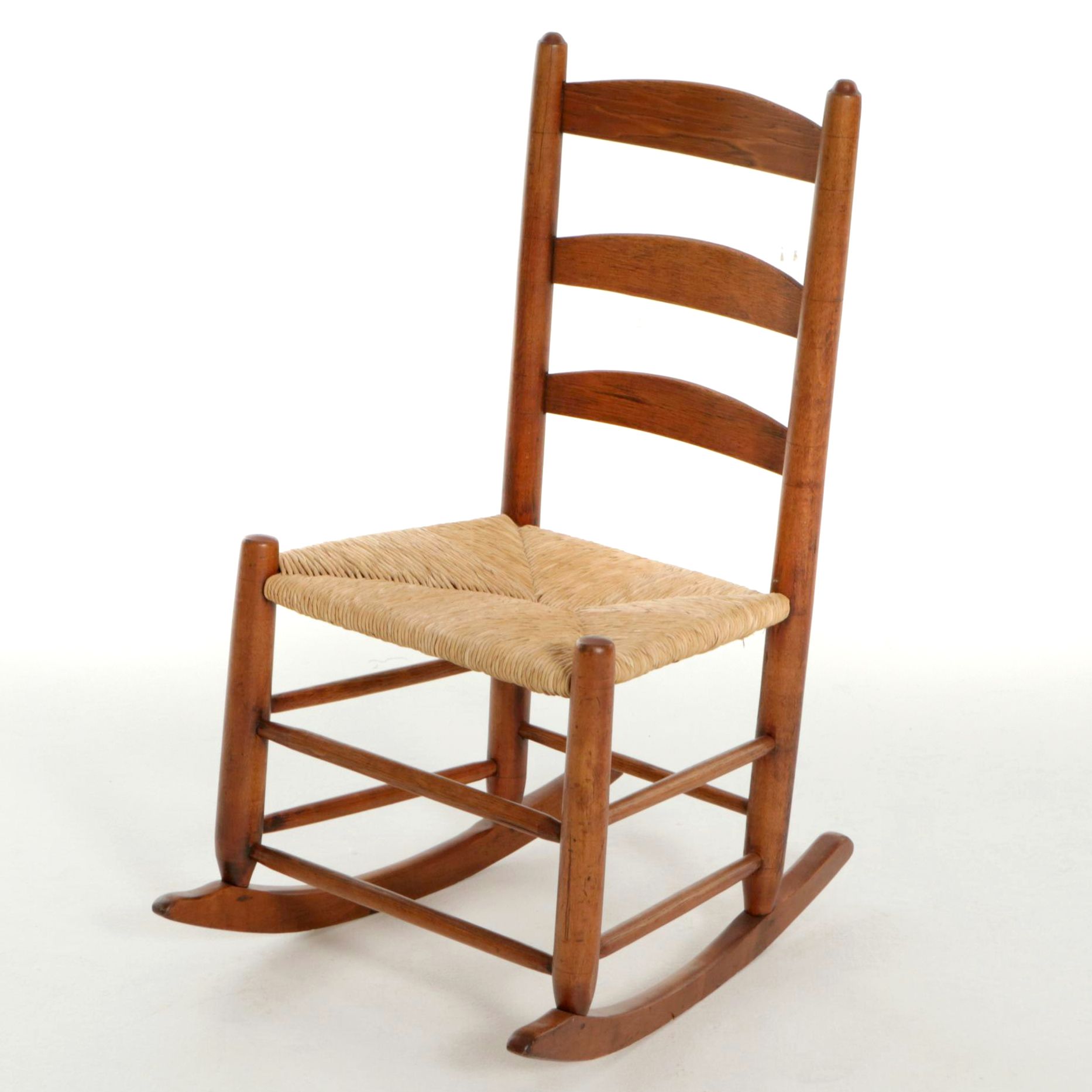 American Primitive Hardwood Ladder-Back Rocking Chair with Rush Seat