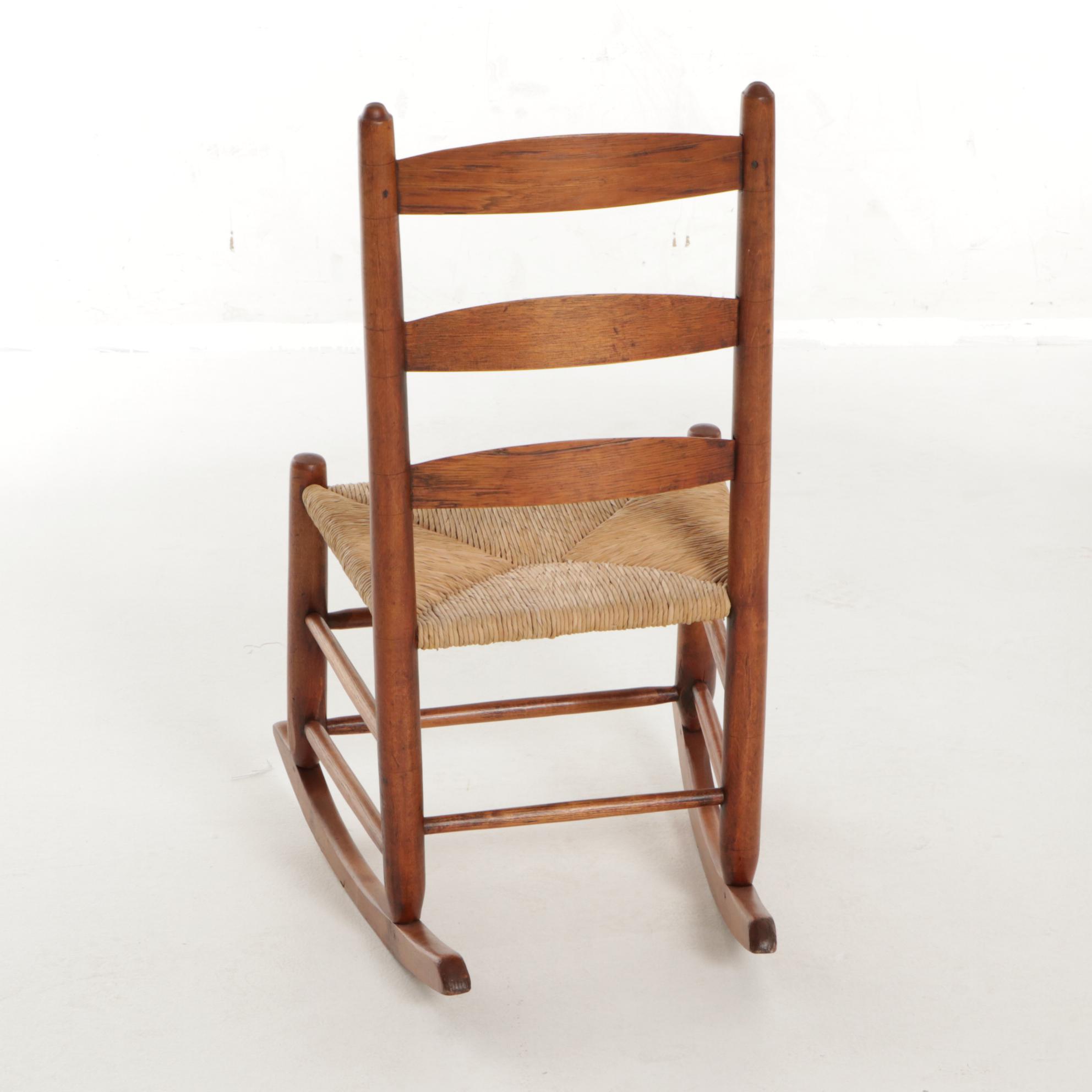 American Primitive Hardwood Ladder-Back Rocking Chair with Rush Seat