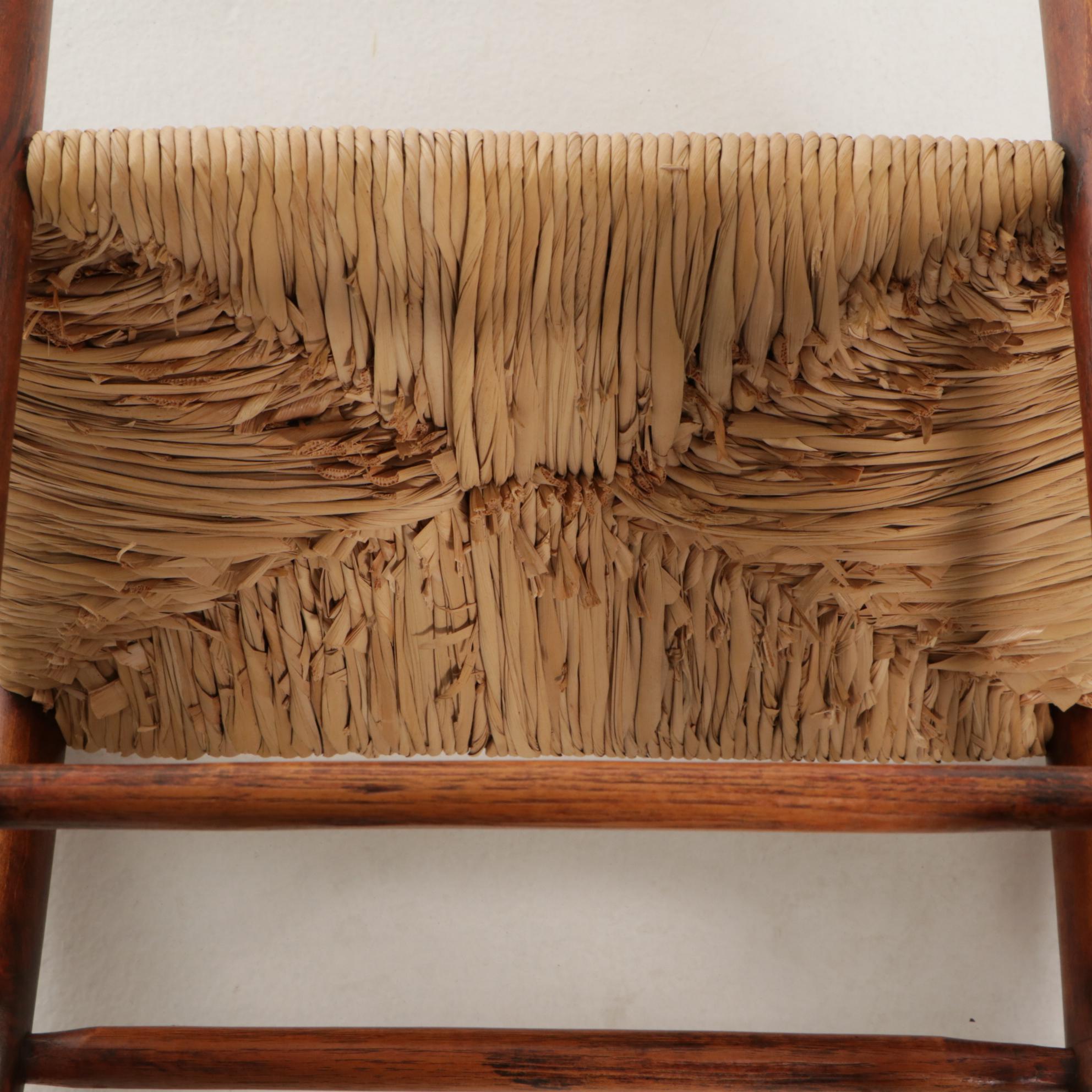 American Primitive Hardwood Ladder-Back Rocking Chair with Rush Seat