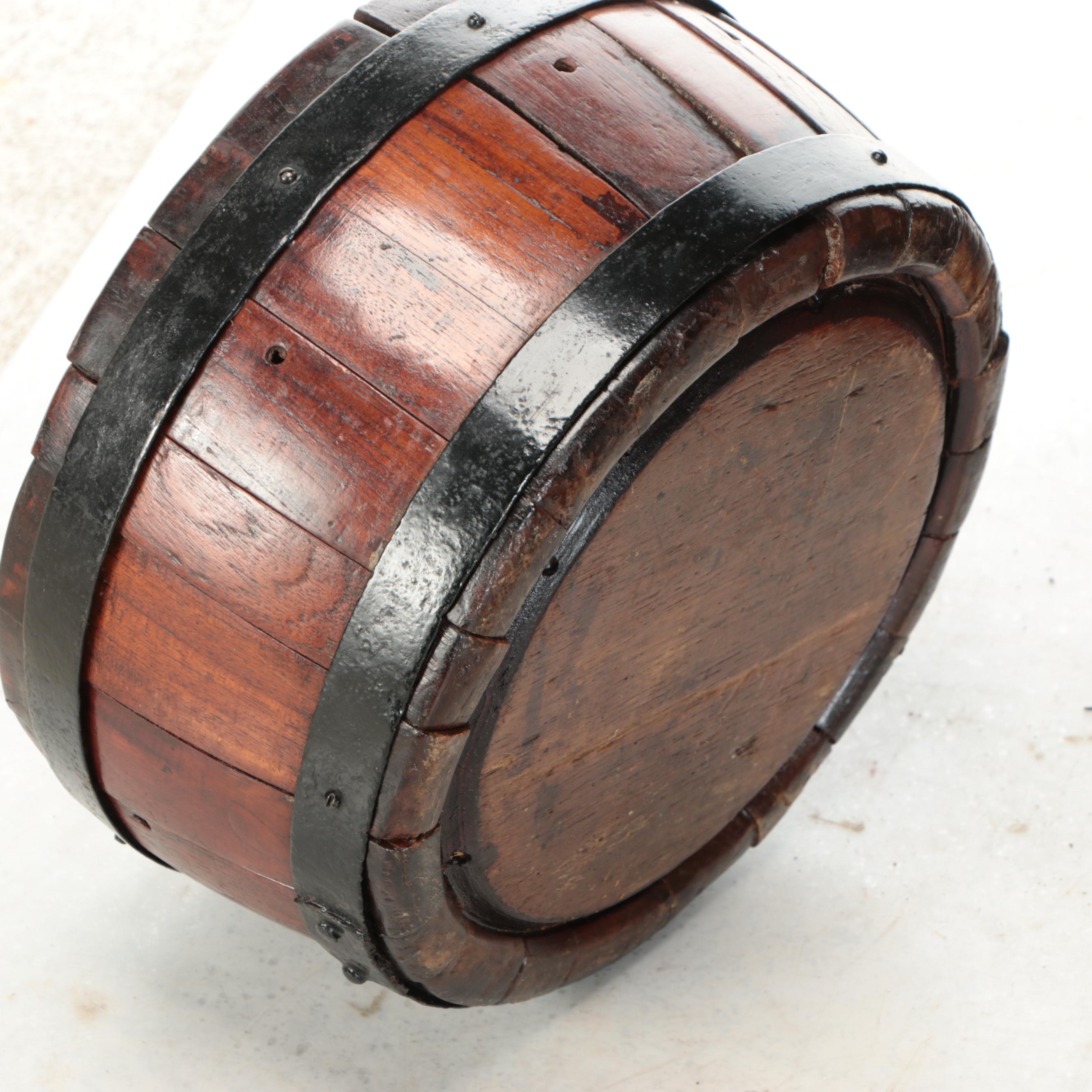 English Style Wooden Stave Cheese Molds and Bucket with Metal Fittings, 19th C.