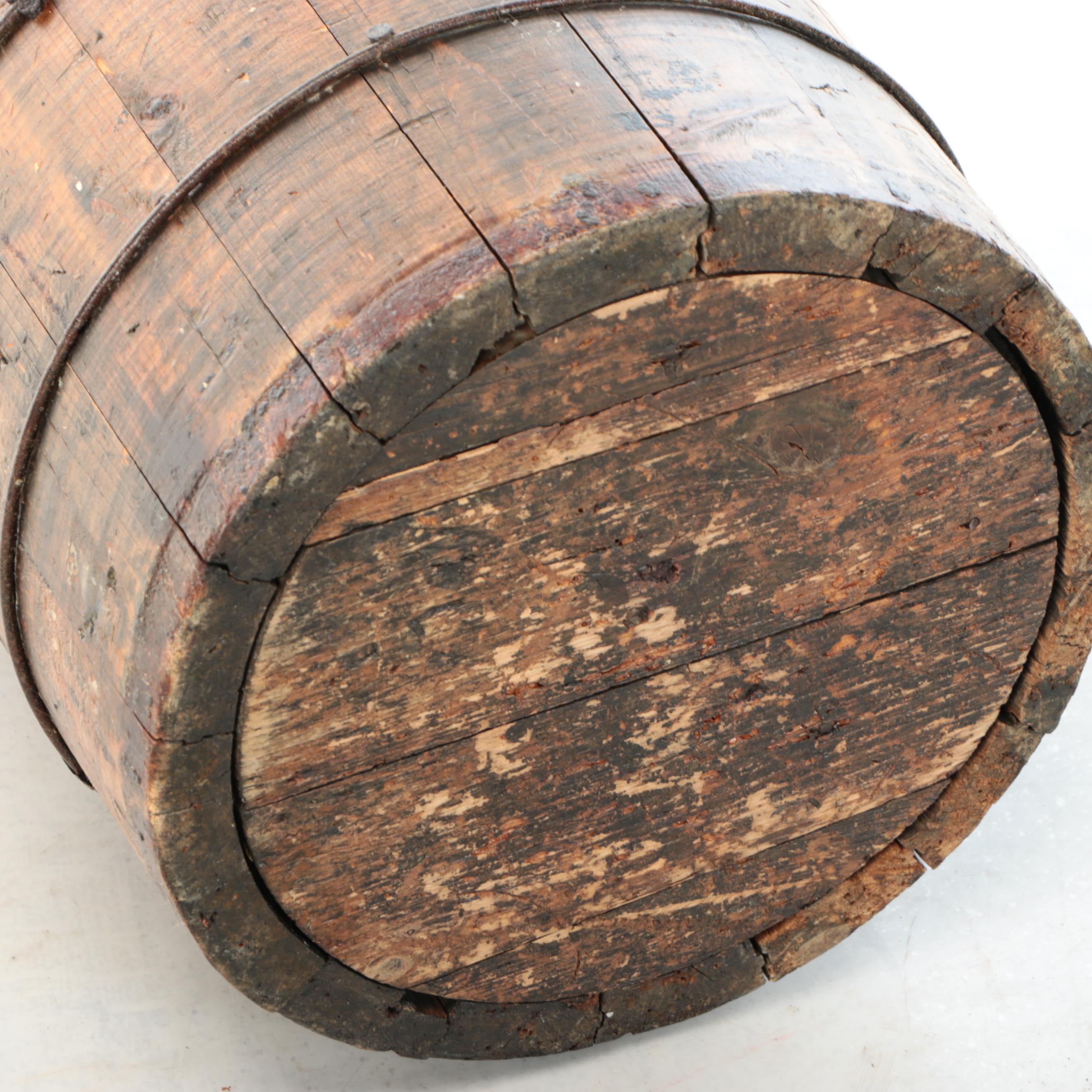 English Style Wooden Stave Cheese Molds and Bucket with Metal Fittings, 19th C.