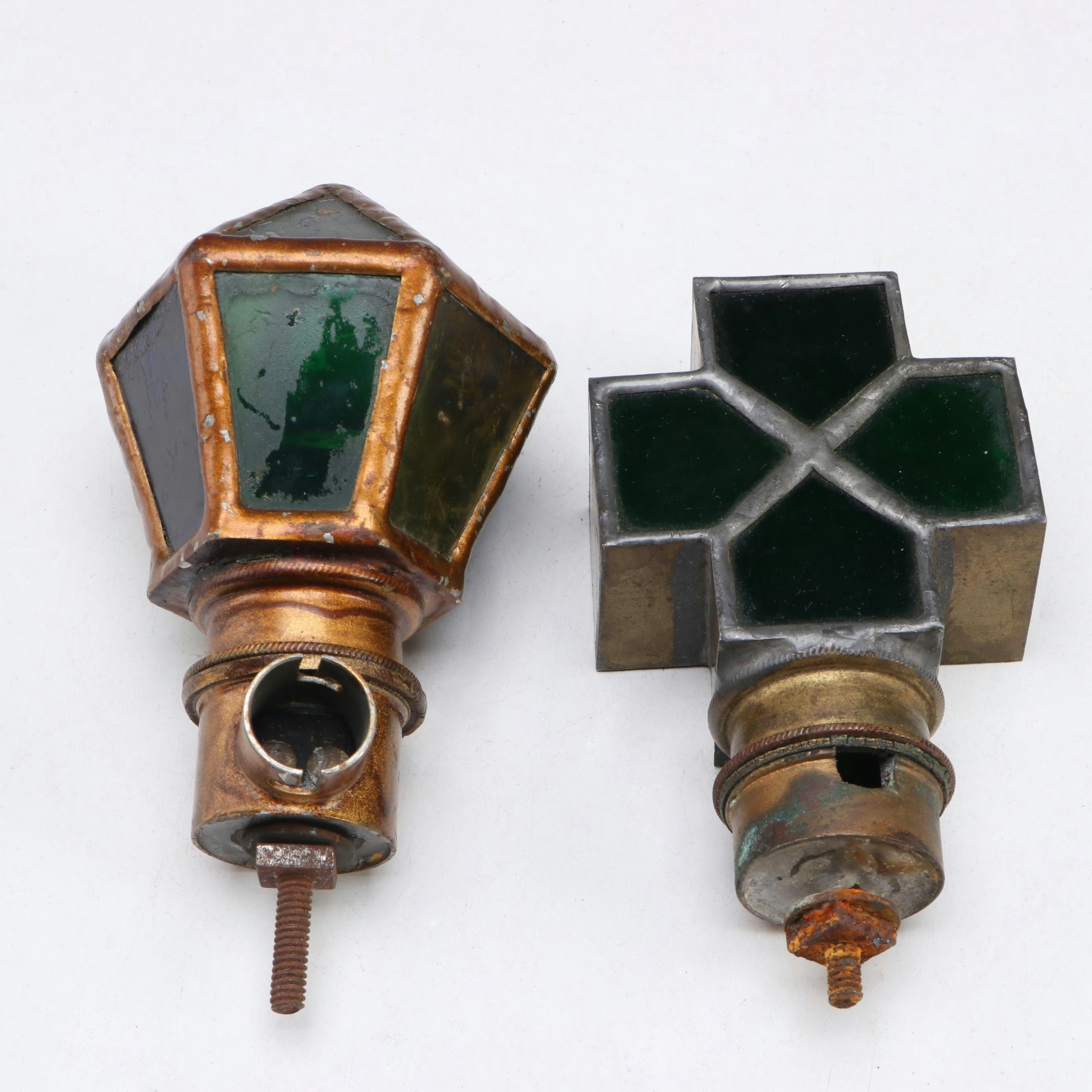 Stained Glass Cross and Lantern Shape Pillar Top Gas Light Fixtures