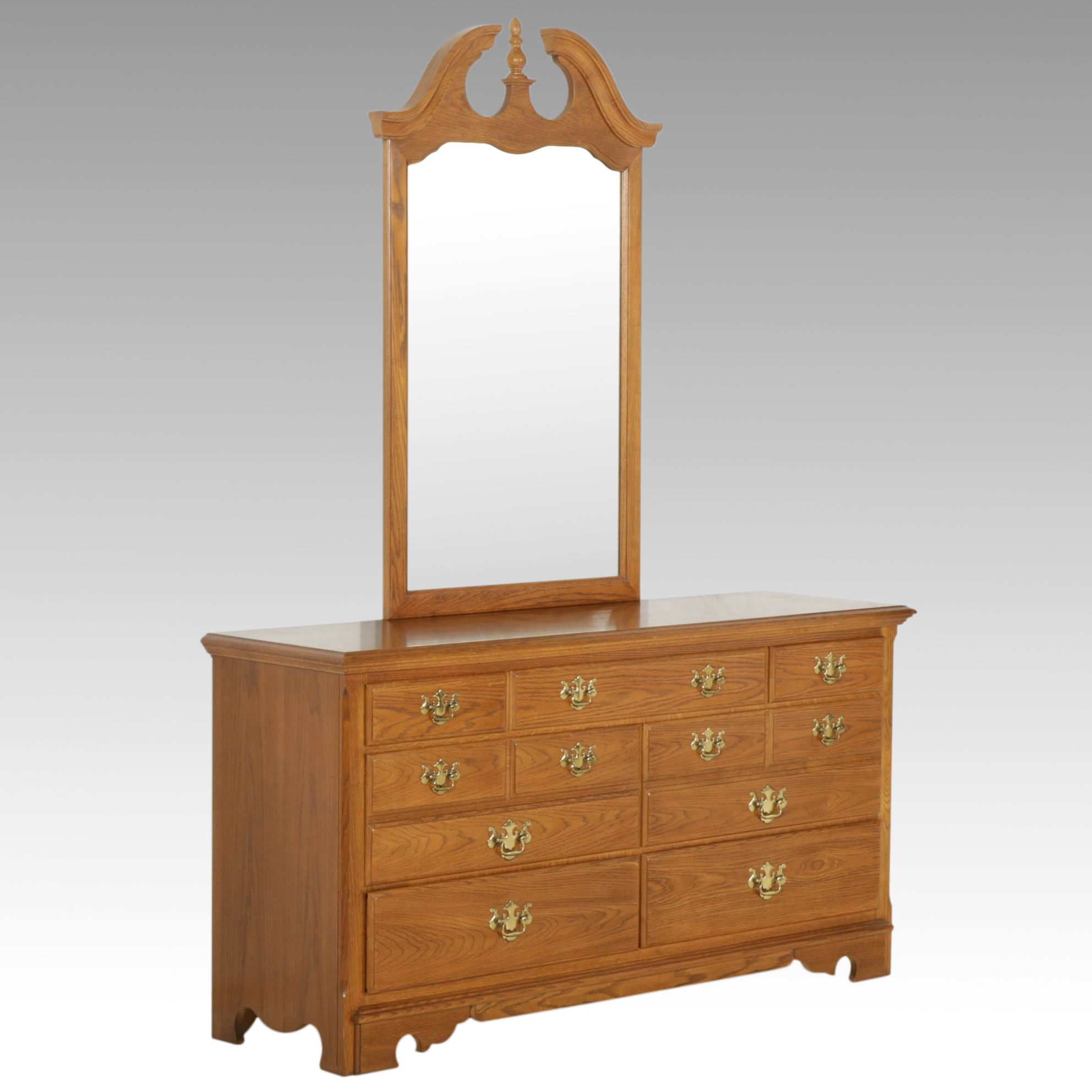 Thomasville Federal Style Oak Dresser and Mirror