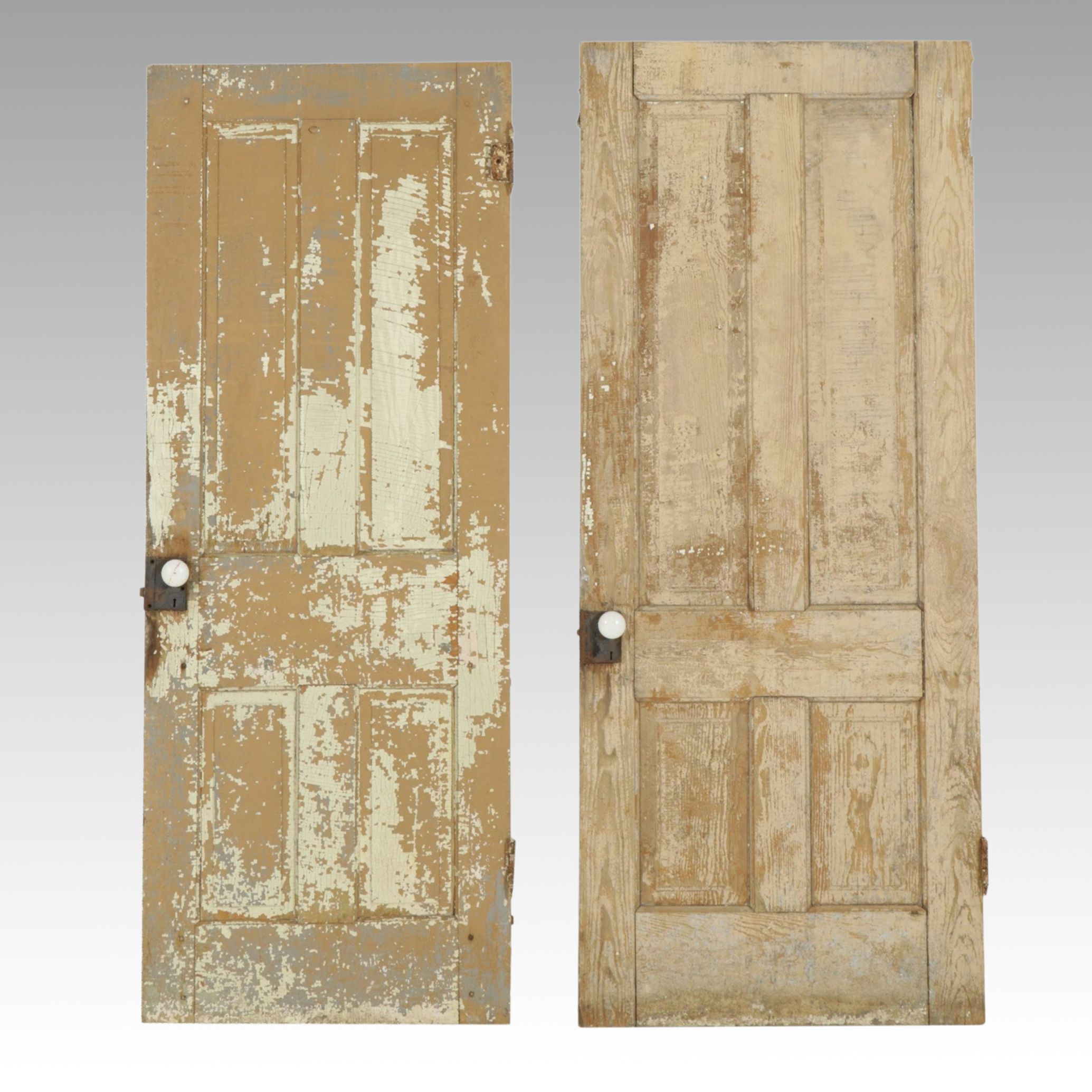 Two Painted Hardwood Architectural Salvage Four-Panel Doors