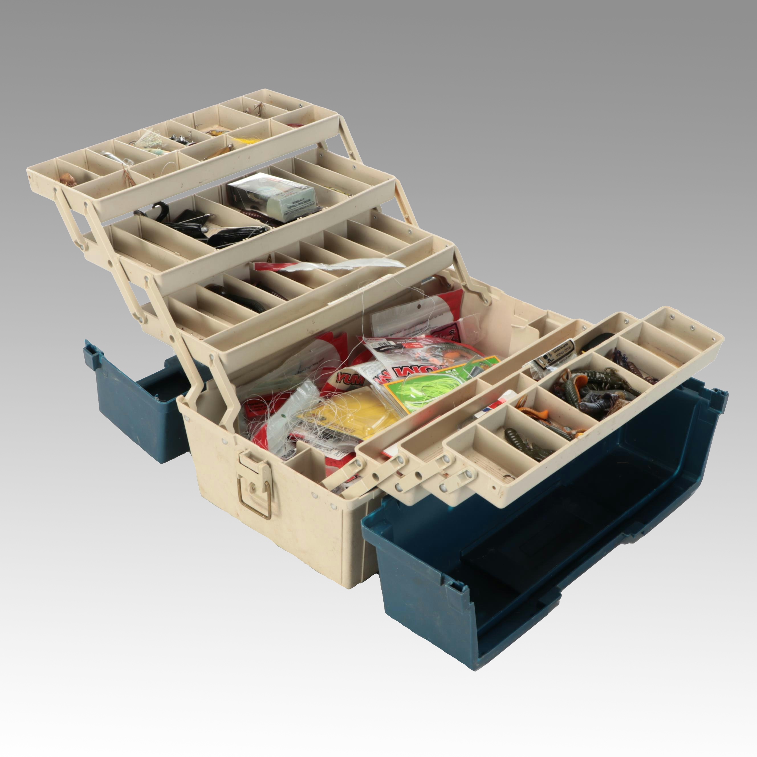 Plano Tackle Box with Synthetic Lures and More Fishing Supplies