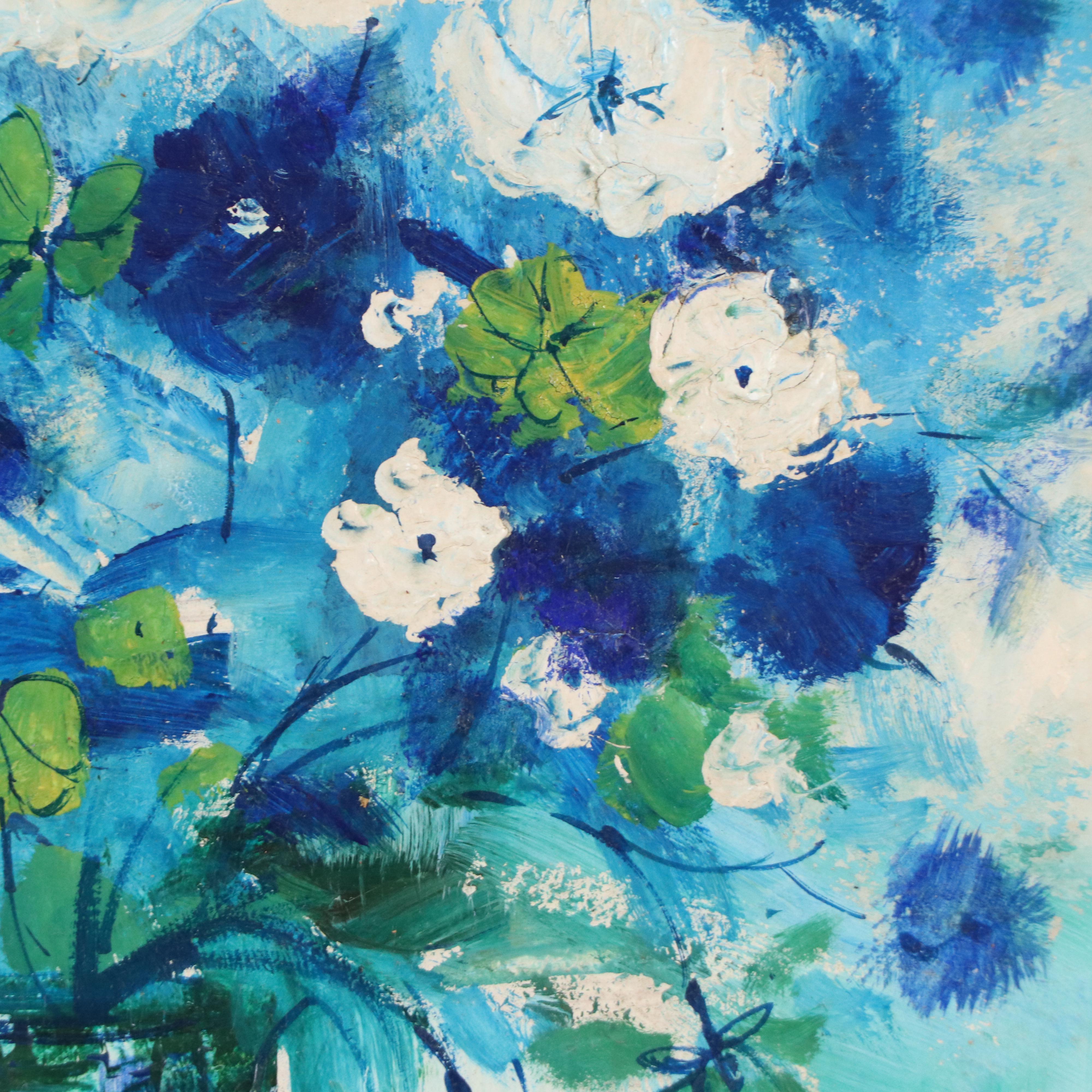 Buckley Monochrome Blue Floral Oil Painting