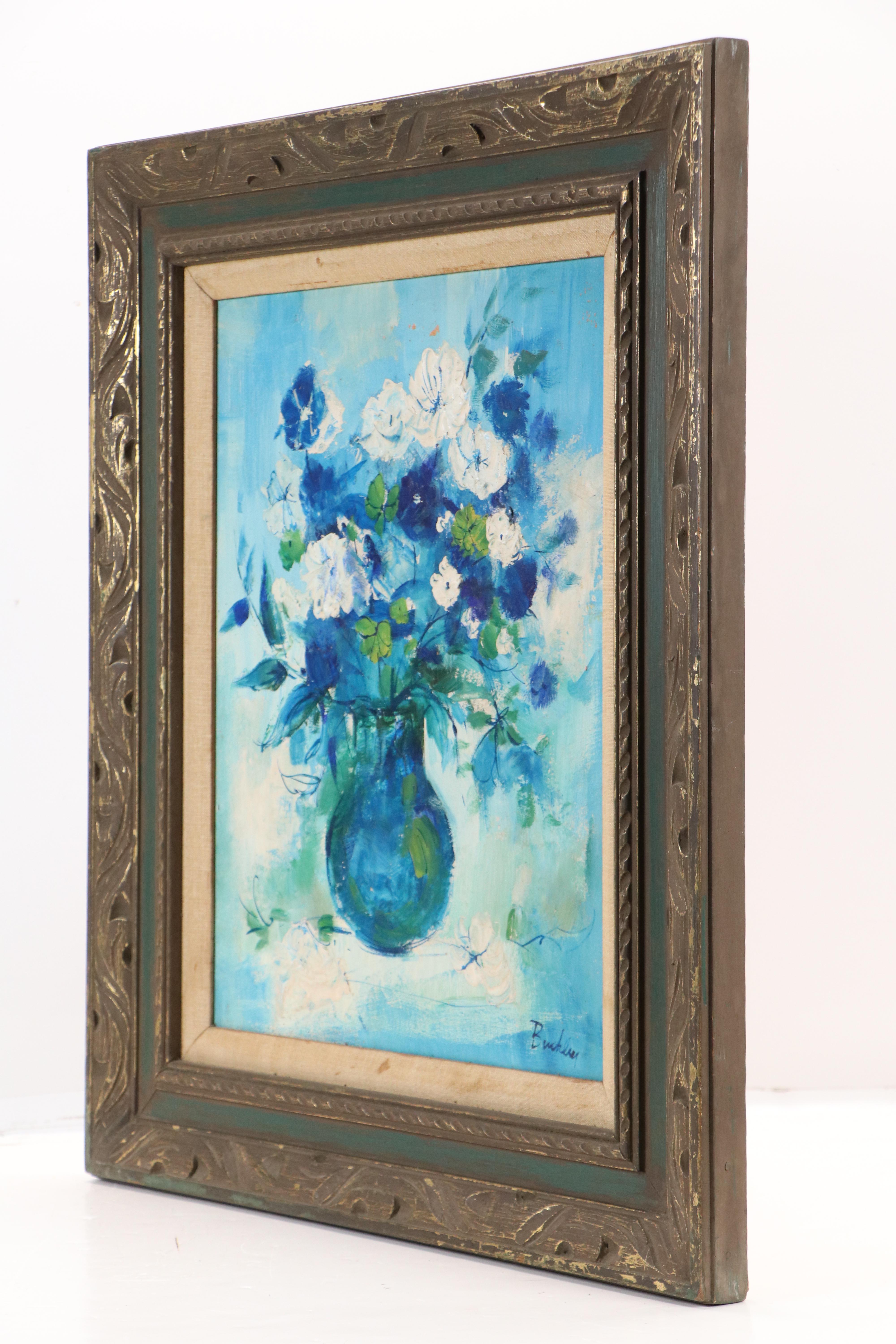 Buckley Monochrome Blue Floral Oil Painting