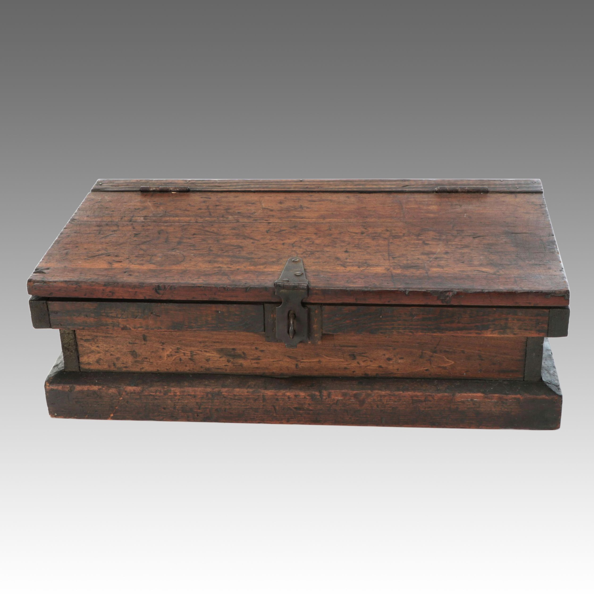 Primitive Wooden Document Box with Removable Tray, 19th Century