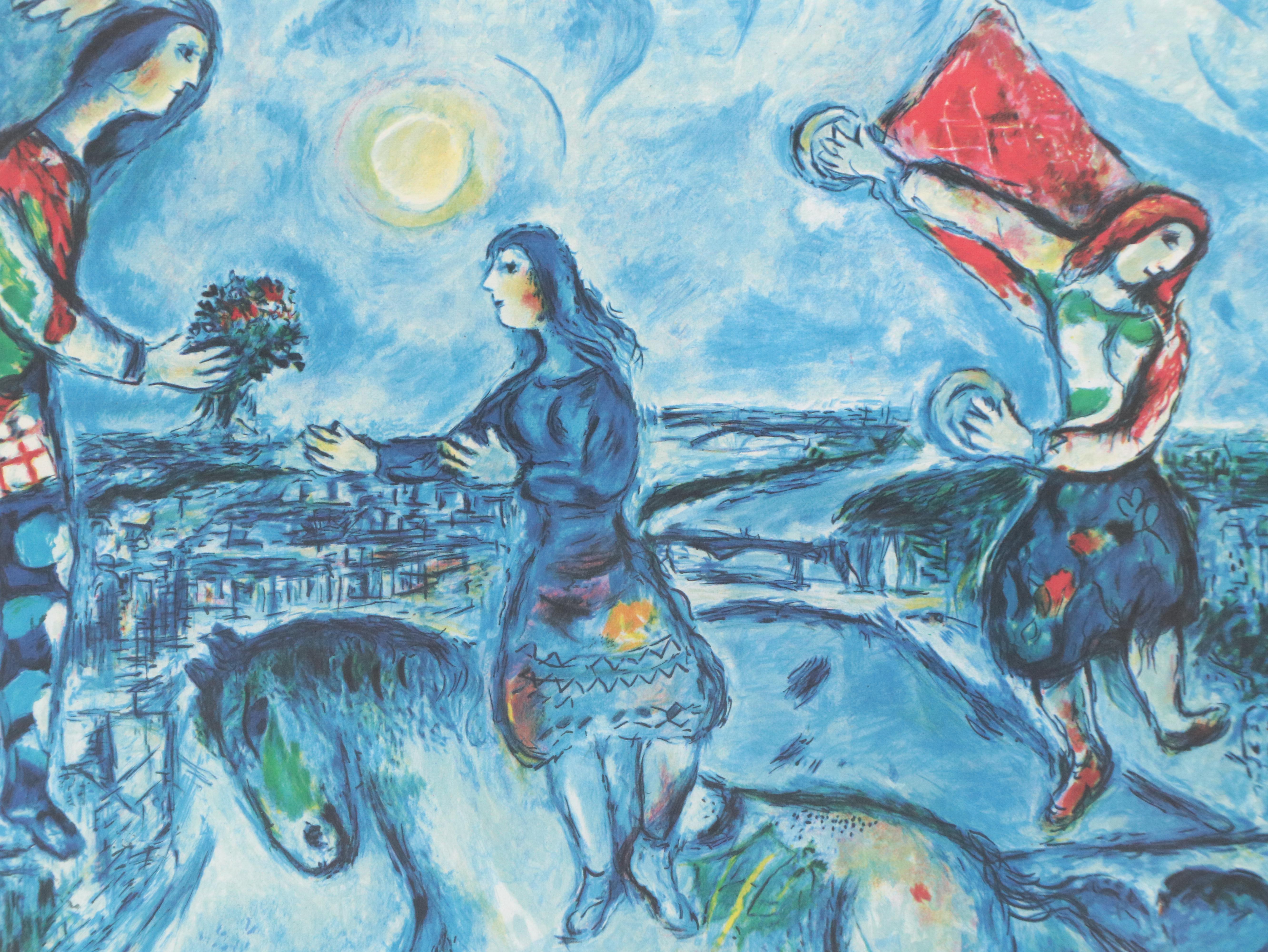 After Marc Chagall Offset Lithograph "Lovers Over Paris"