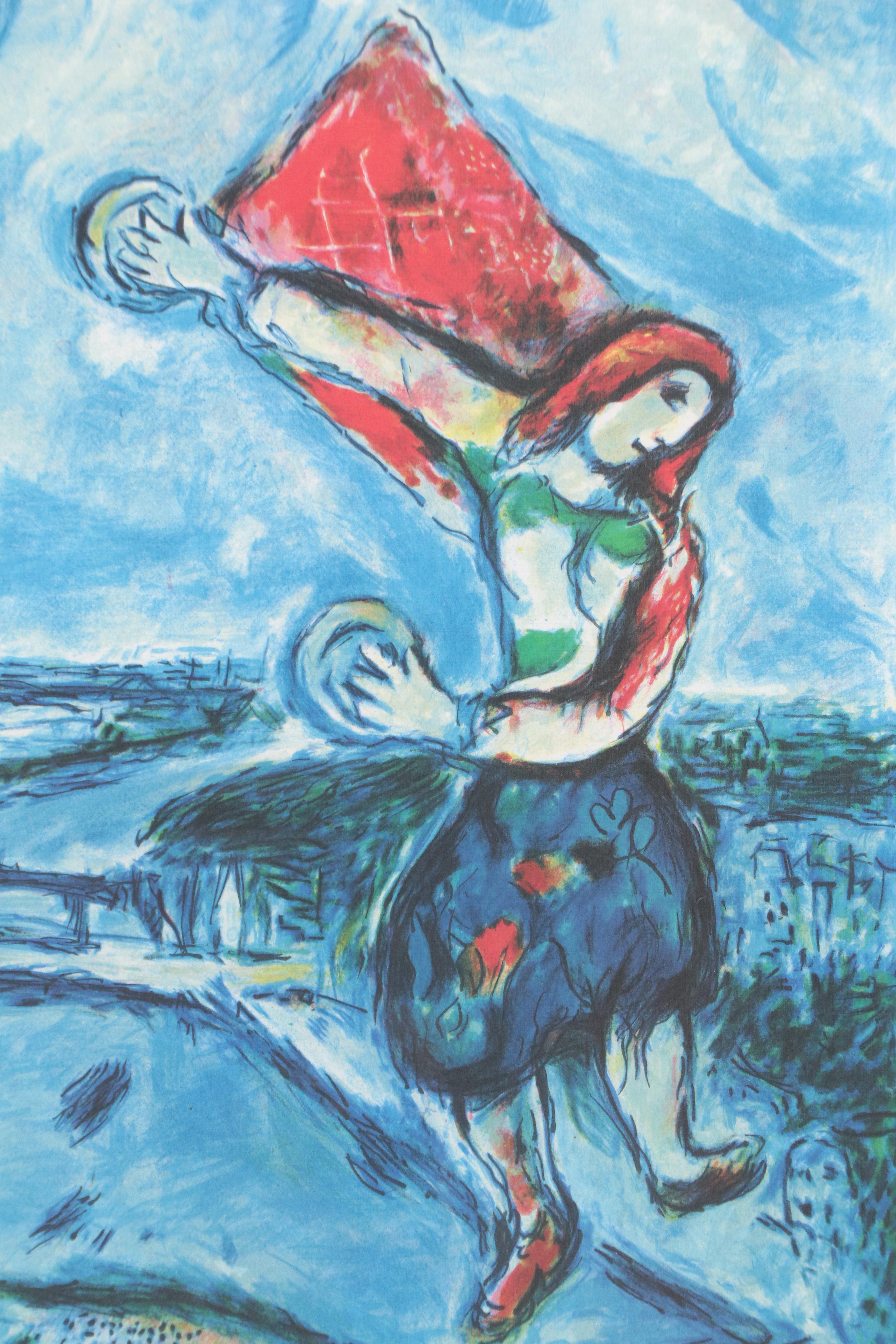After Marc Chagall Offset Lithograph "Lovers Over Paris"