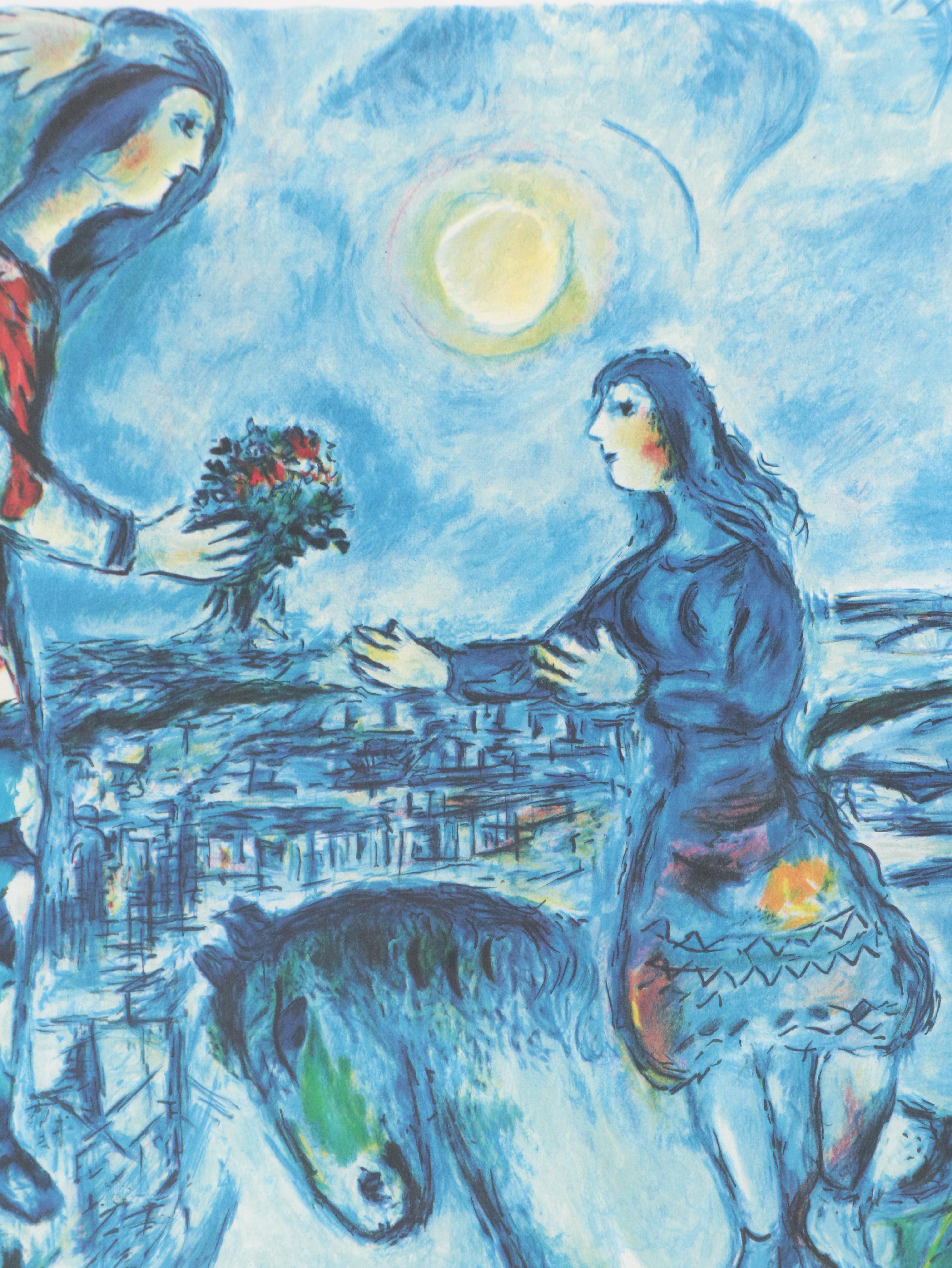 After Marc Chagall Offset Lithograph "Lovers Over Paris"