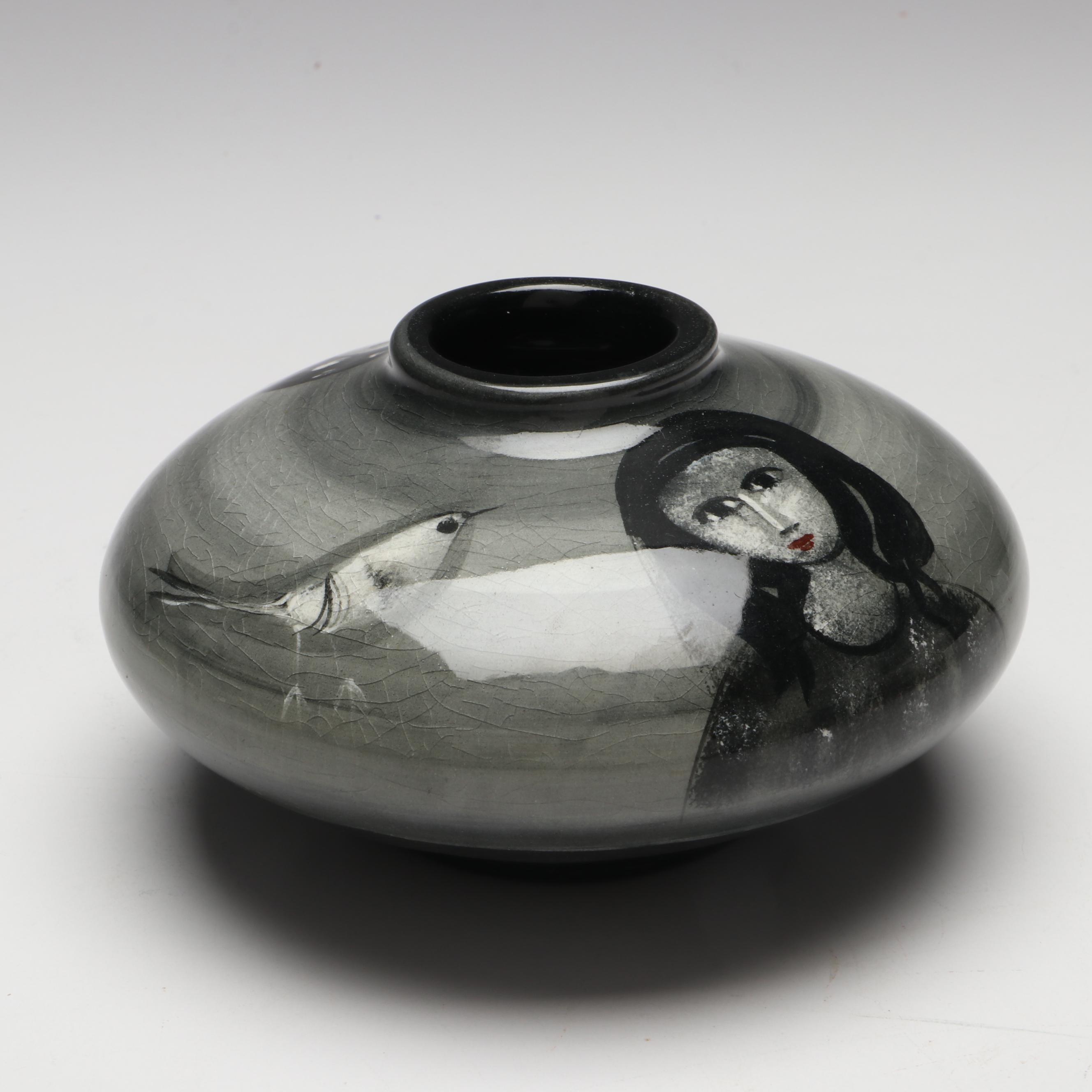 Polia Pillin Woman with Birds Art Pottery Vase