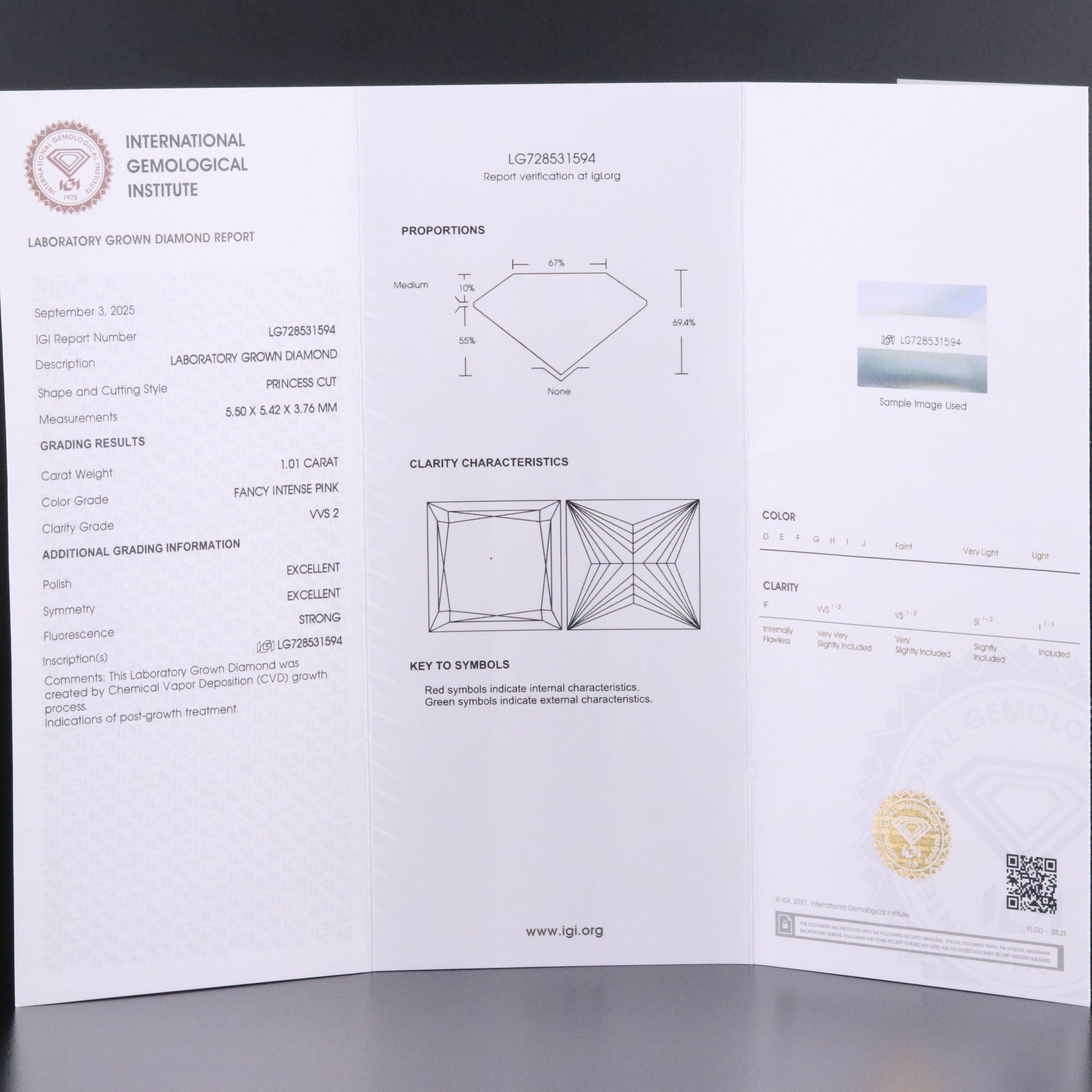 Loose 1.01 CT Lab Grown Fancy Pink Diamond with IGI Report