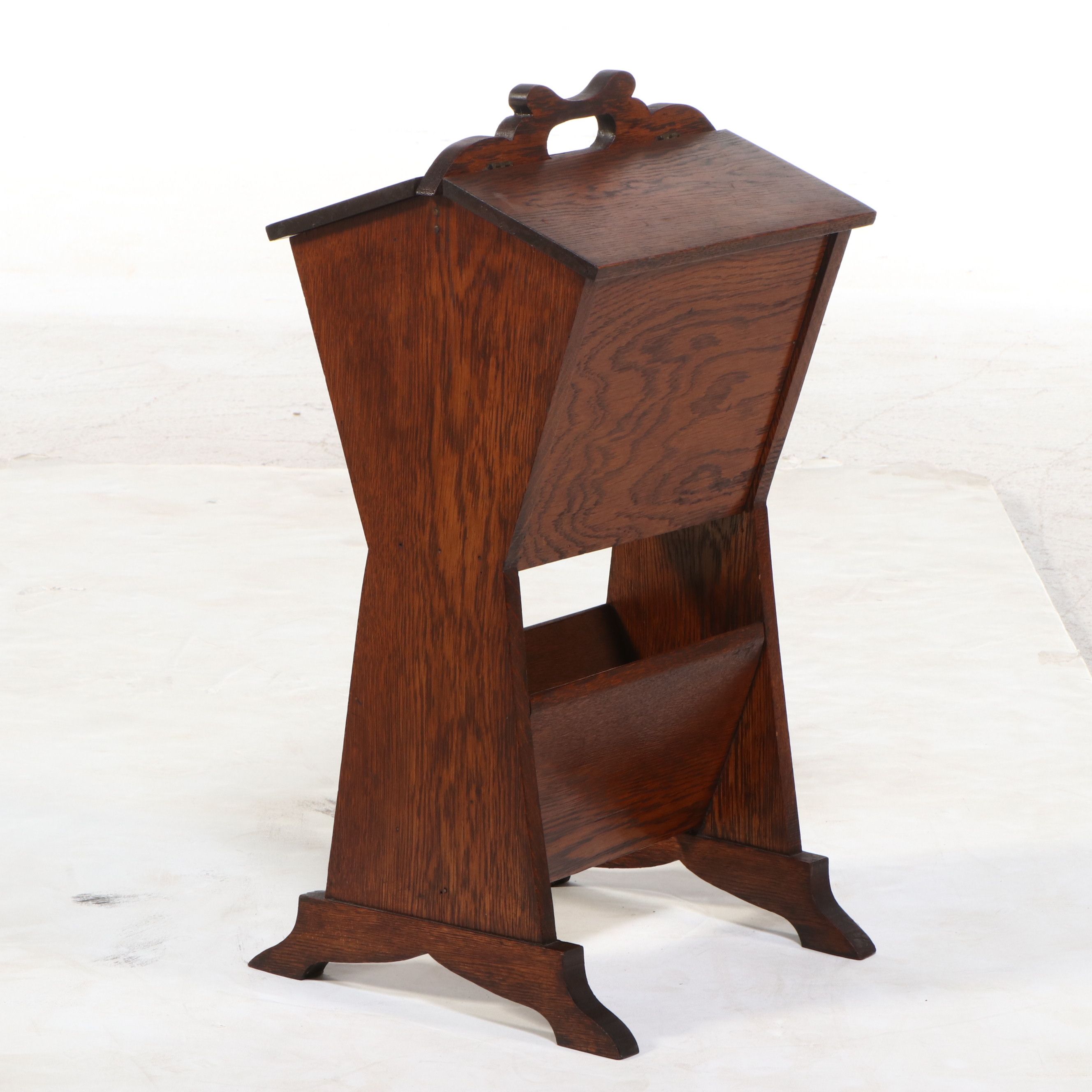 Colonial Style Oak Double-Sided Standing Knitting/Sewing Box, Mid–Late 20th C.