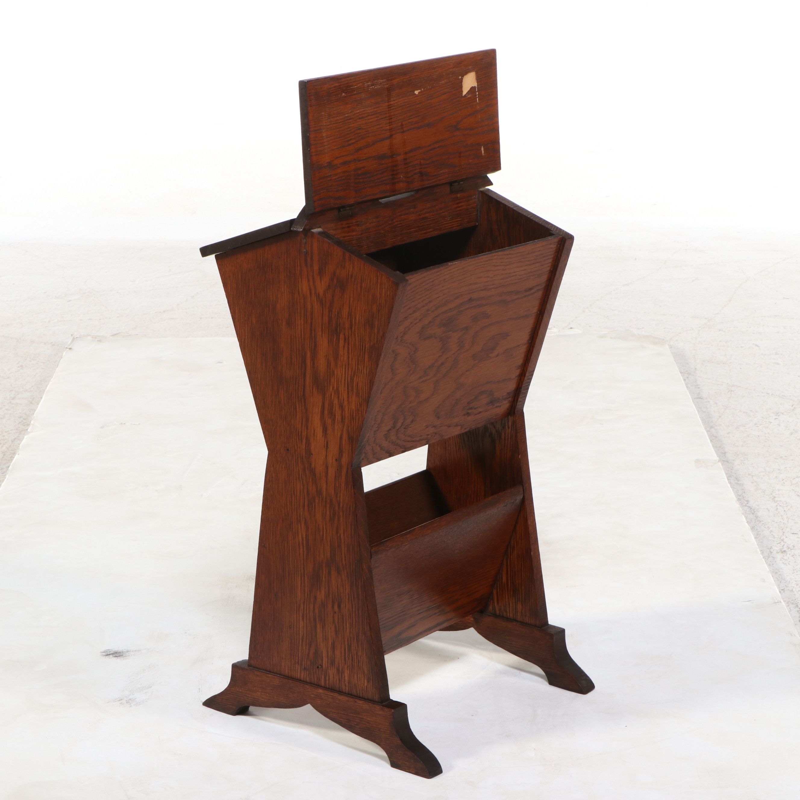 Colonial Style Oak Double-Sided Standing Knitting/Sewing Box, Mid–Late 20th C.