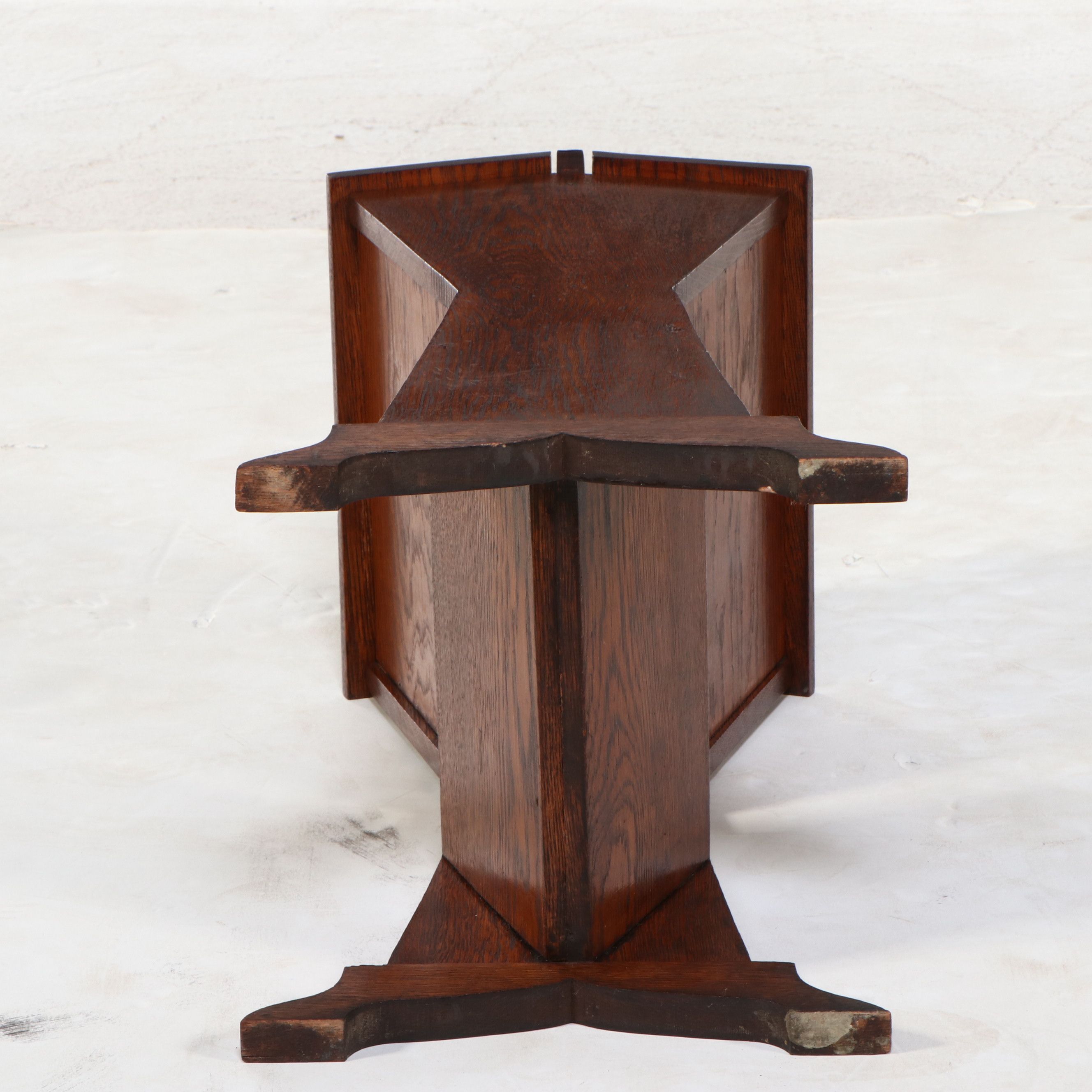 Colonial Style Oak Double-Sided Standing Knitting/Sewing Box, Mid–Late 20th C.