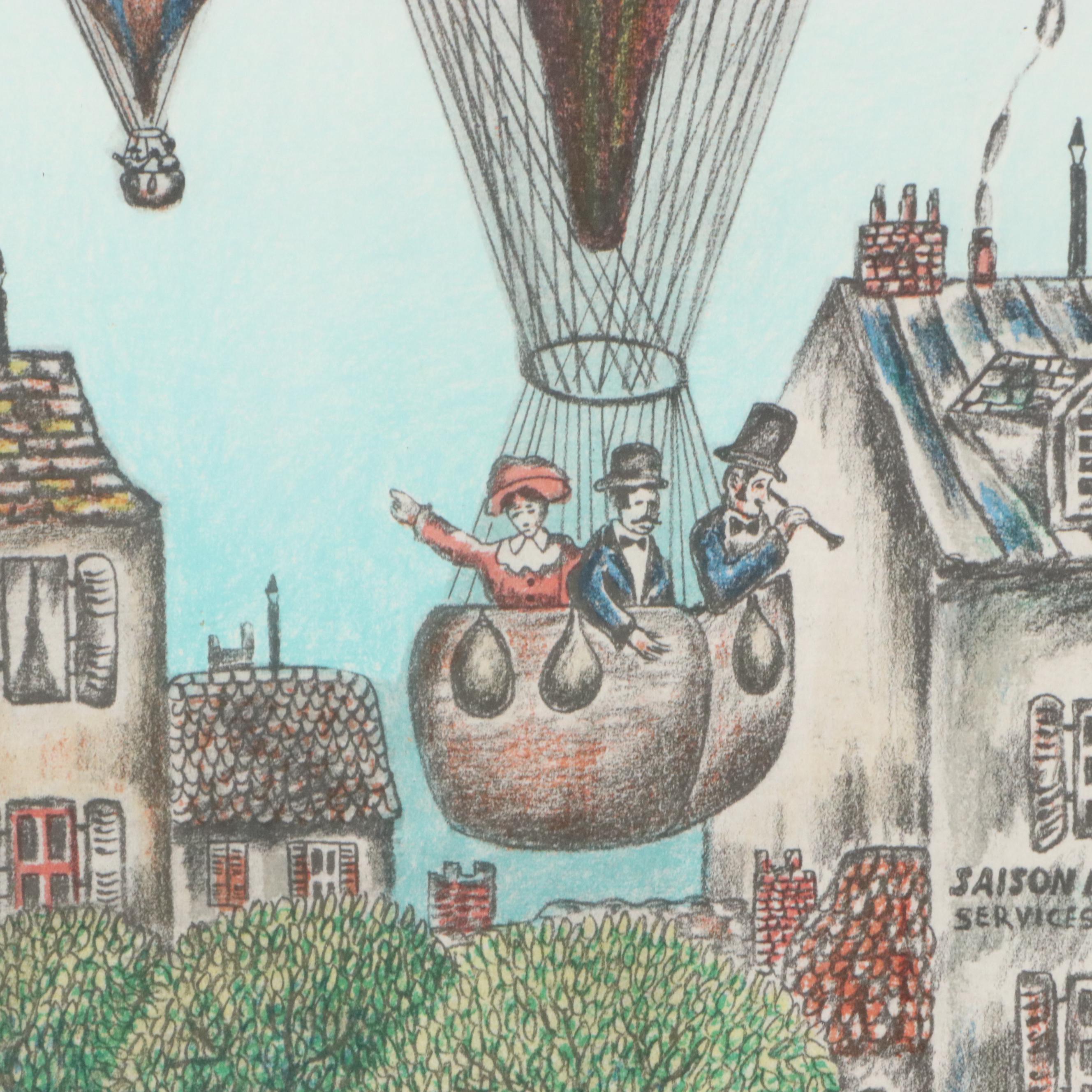 Claudine Folk Art Style Color Lithograph "Gare D'Avignon"