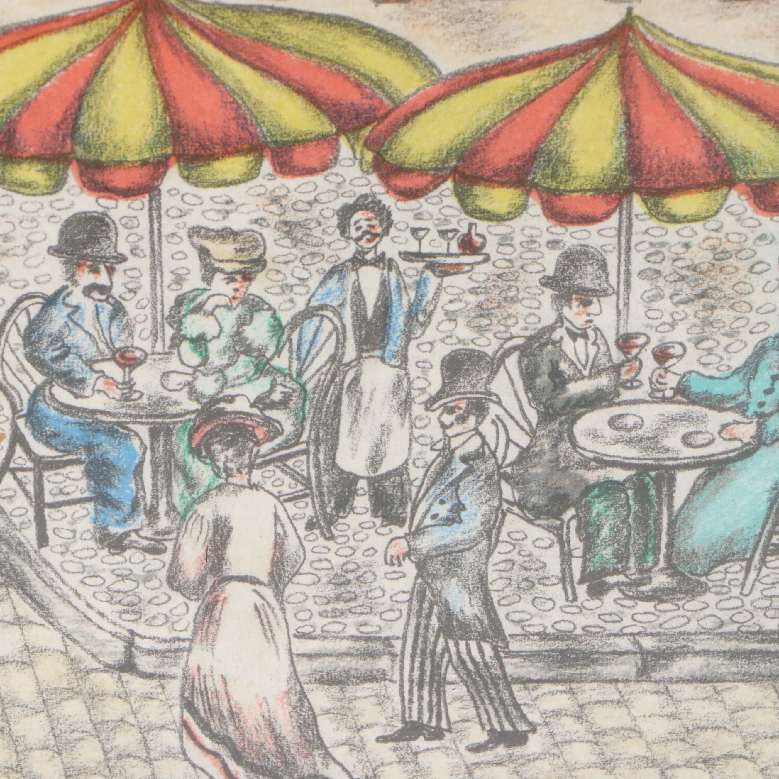 Claudine Folk Art Style Color Lithograph "Gare D'Avignon"