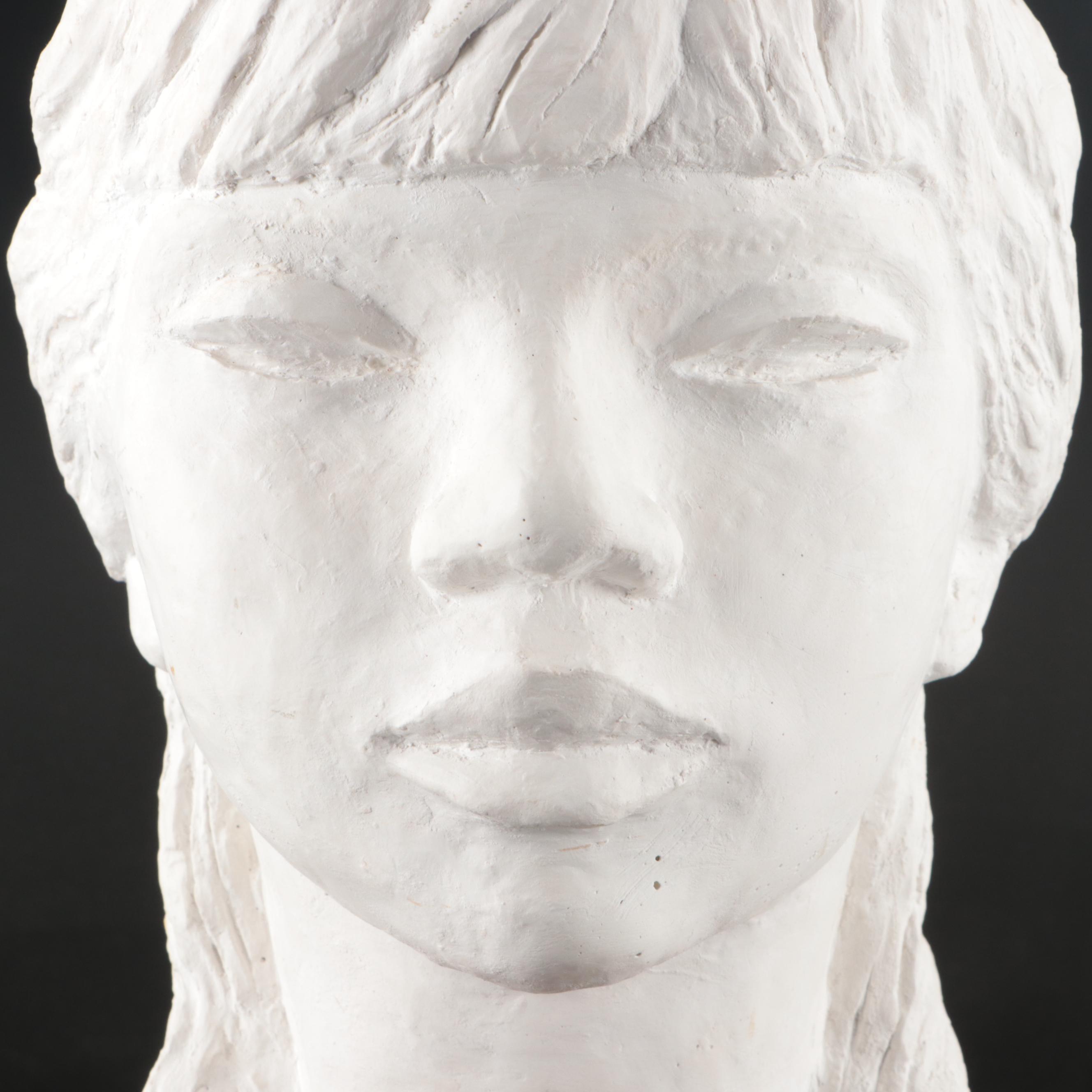 Cast Plaster Bust of Young Girl, 20th Century