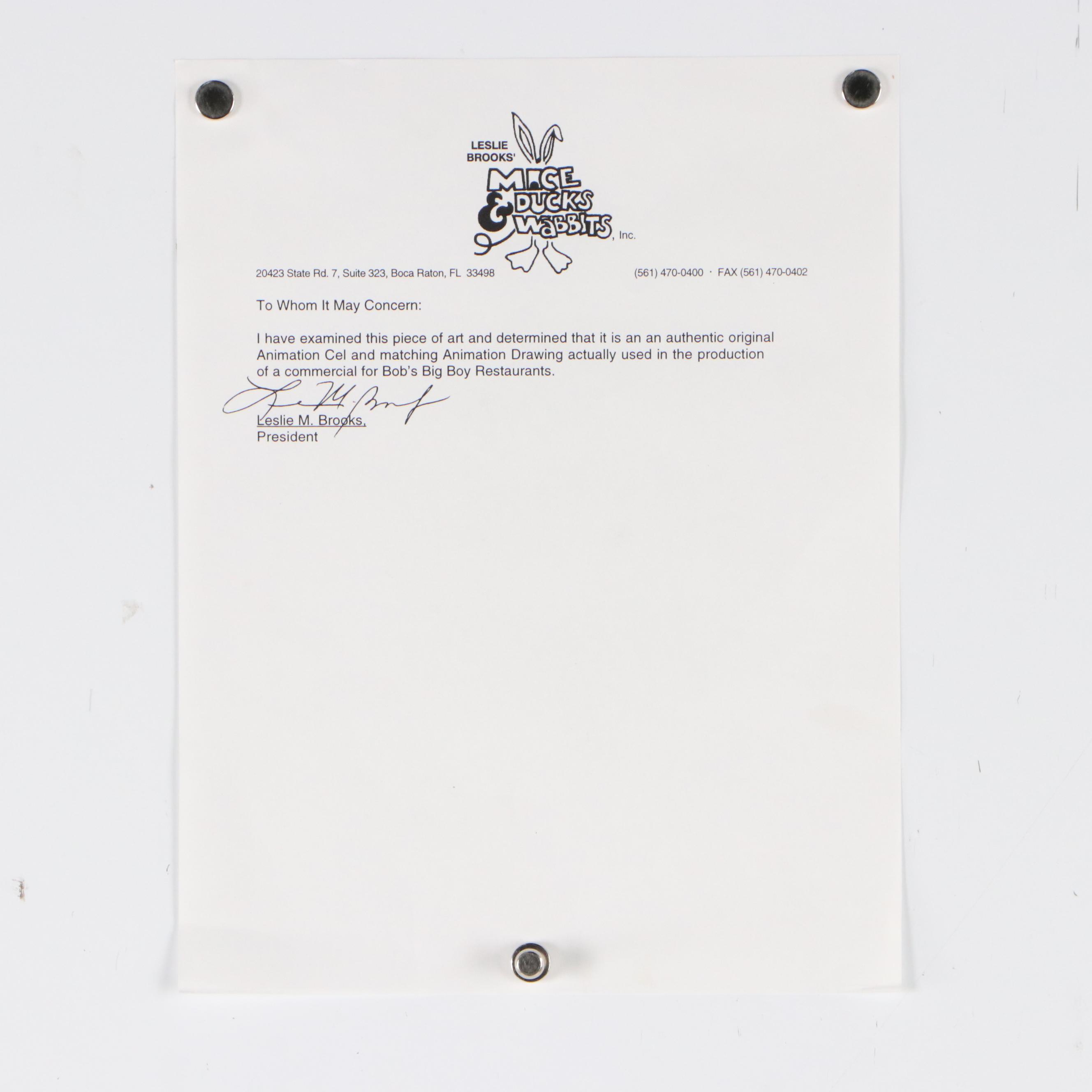 Hand-Painted Animation Cel from Bob's Big Boy Restaurants Commercial